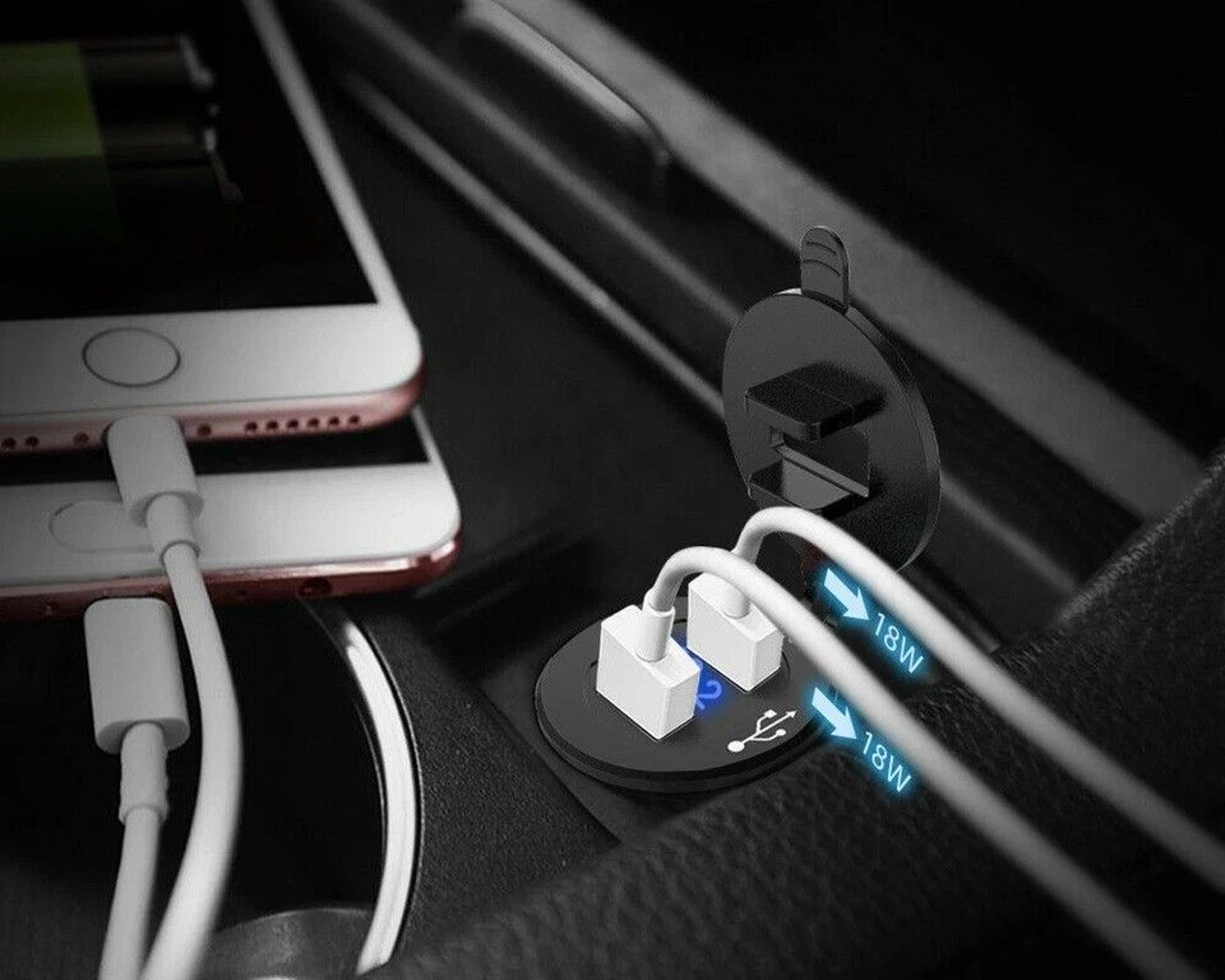 qc dual usb car charger socket with digital voltmeter for rv truck boat