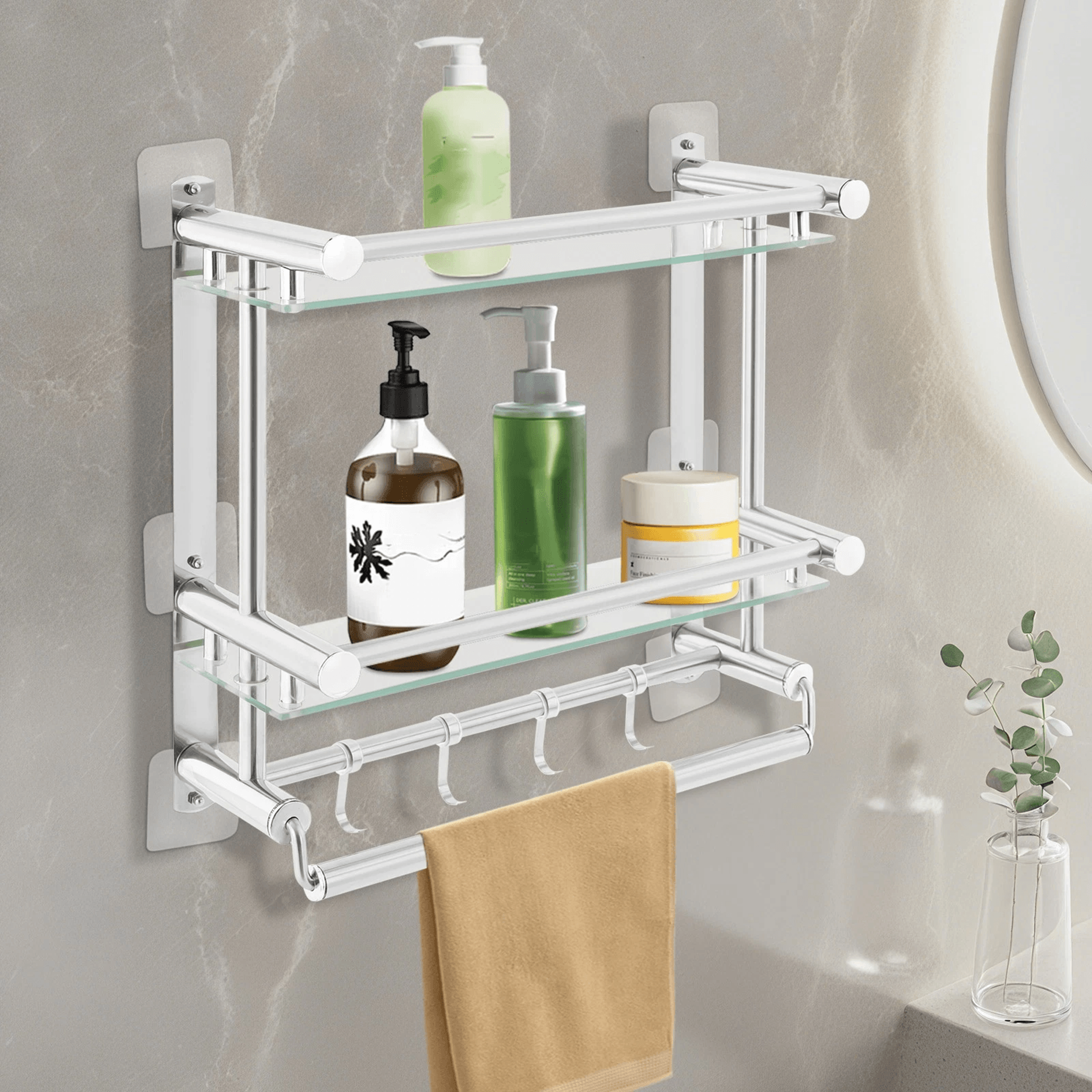tempered glass bathroom shelf wall mounted stainless steel rack