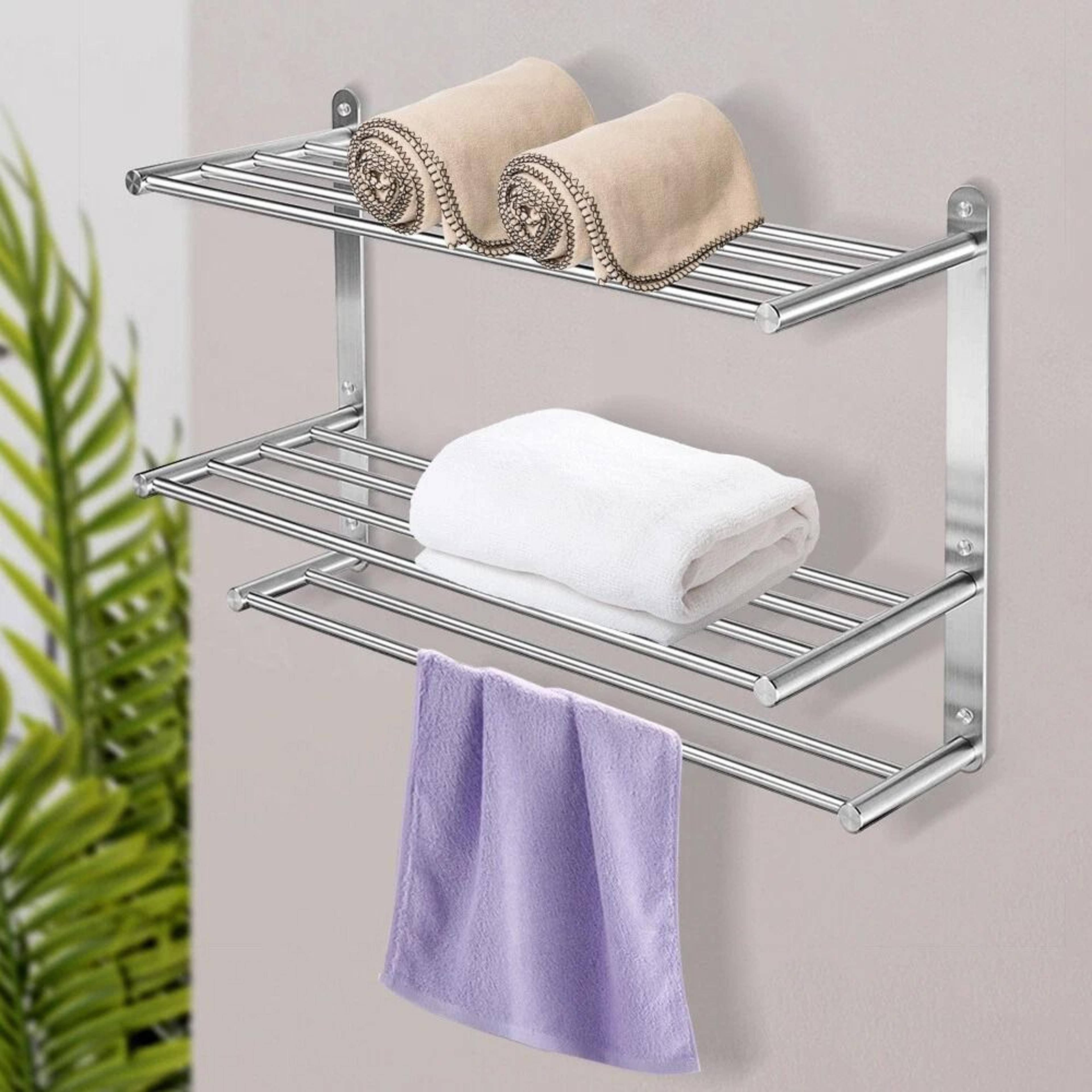 premium wall mounted stainless steel towel rack & wall mounted towel shelf for organized bathroom storage