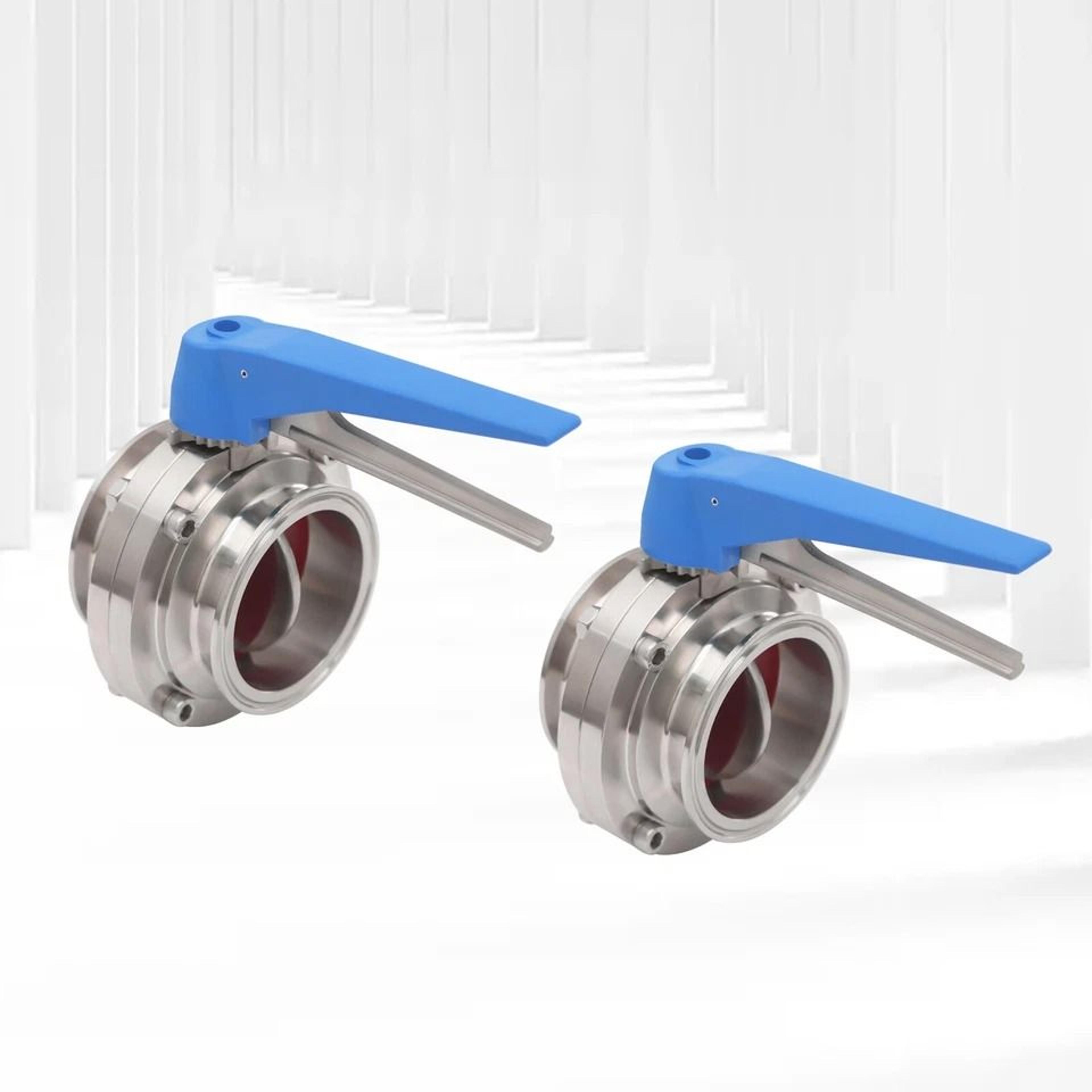 stainless steel butterfly valves with manual blue trigger handle industrial flow control valve