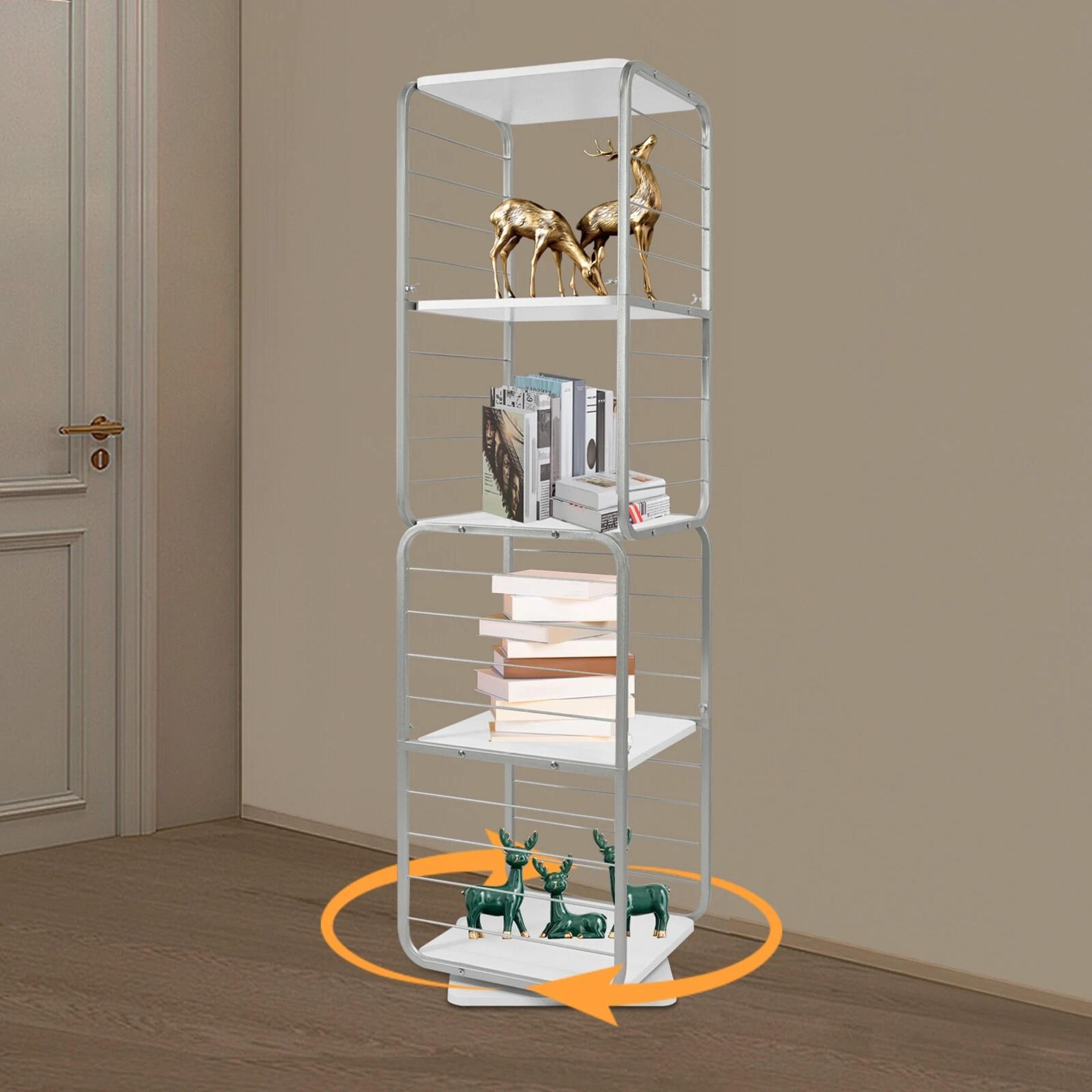 rotating bookshelf organizer space saving vertical storage tower