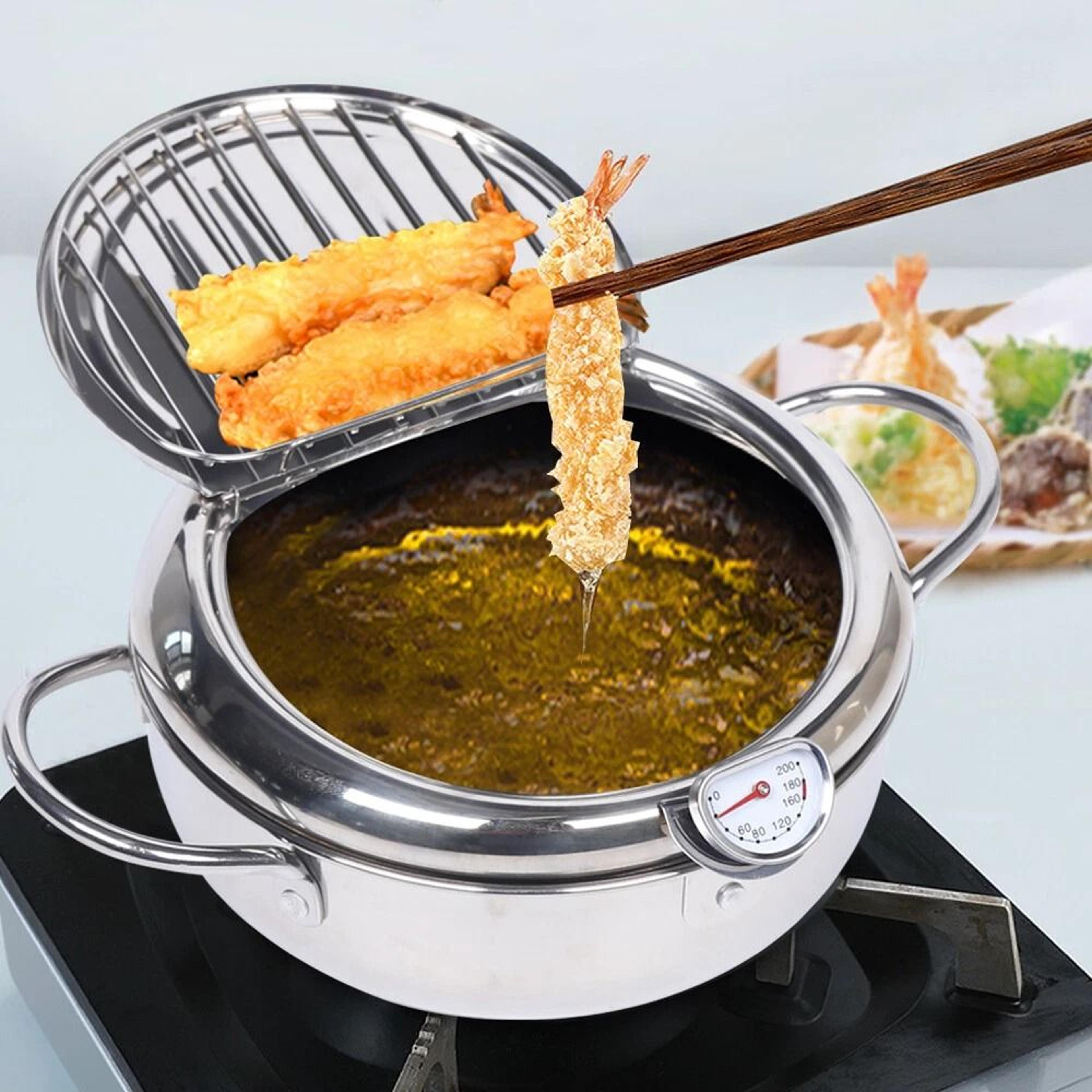 premium stainless steel fryer deep frying pot with temperature control durable tempura fryer pan