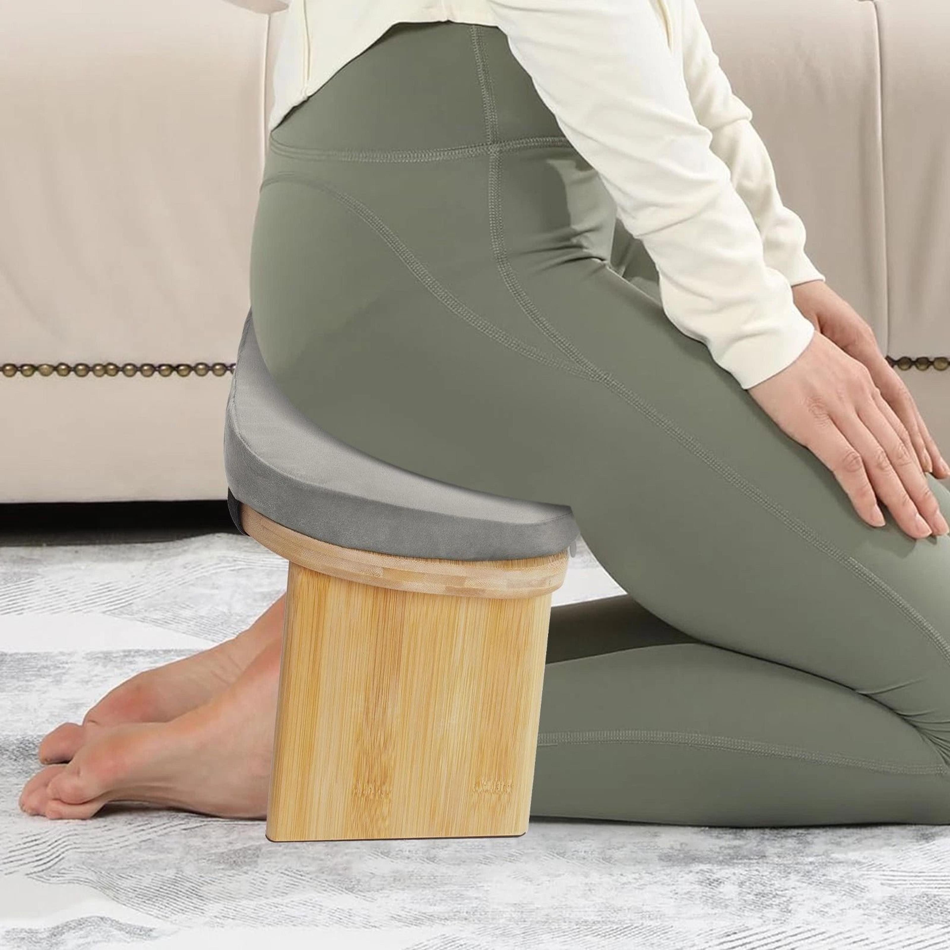 bamboo meditation bench foldable yoga & kneeling stool with carrying bag
