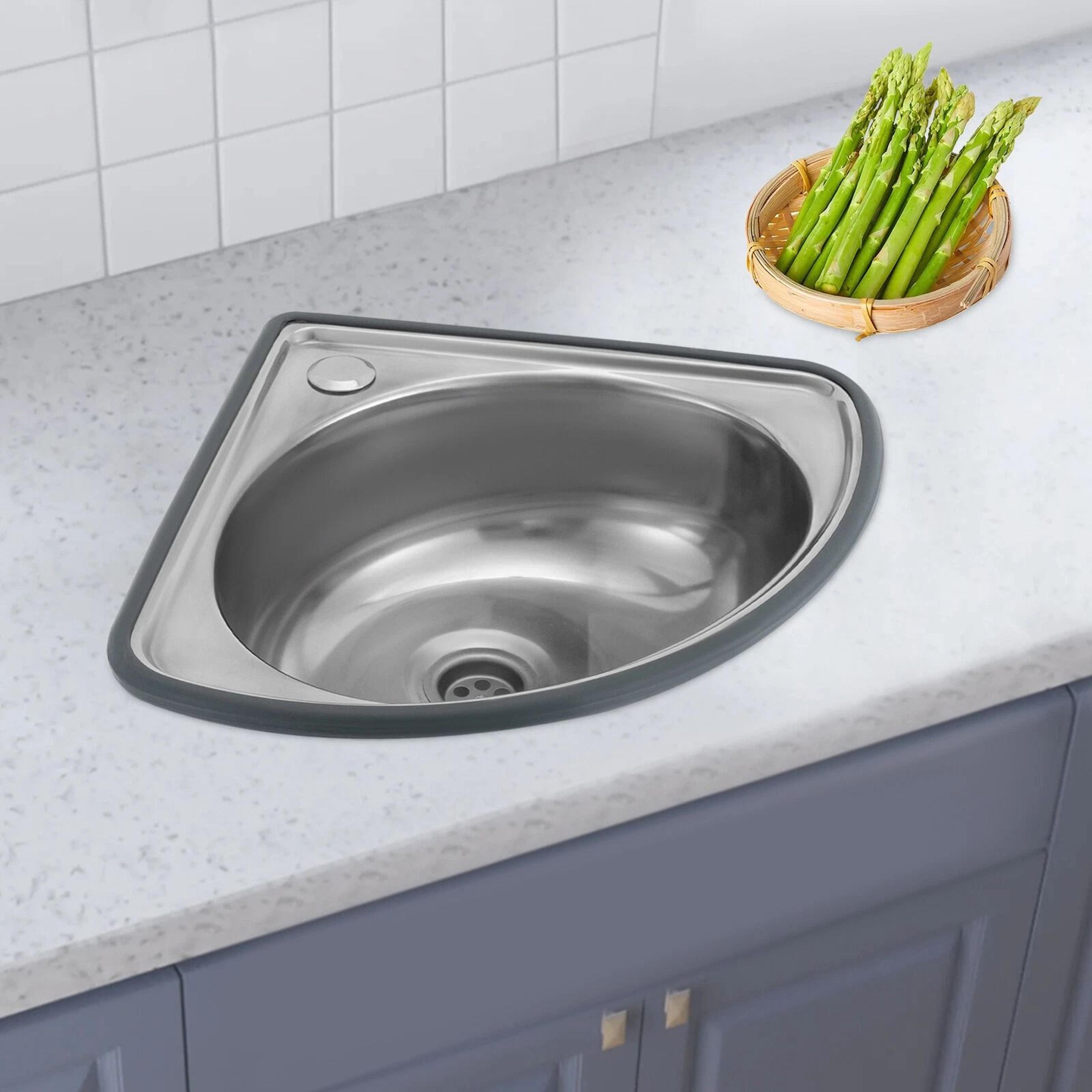 premium stainless steel corner kitchen sink wall mounted space saving triangle basin