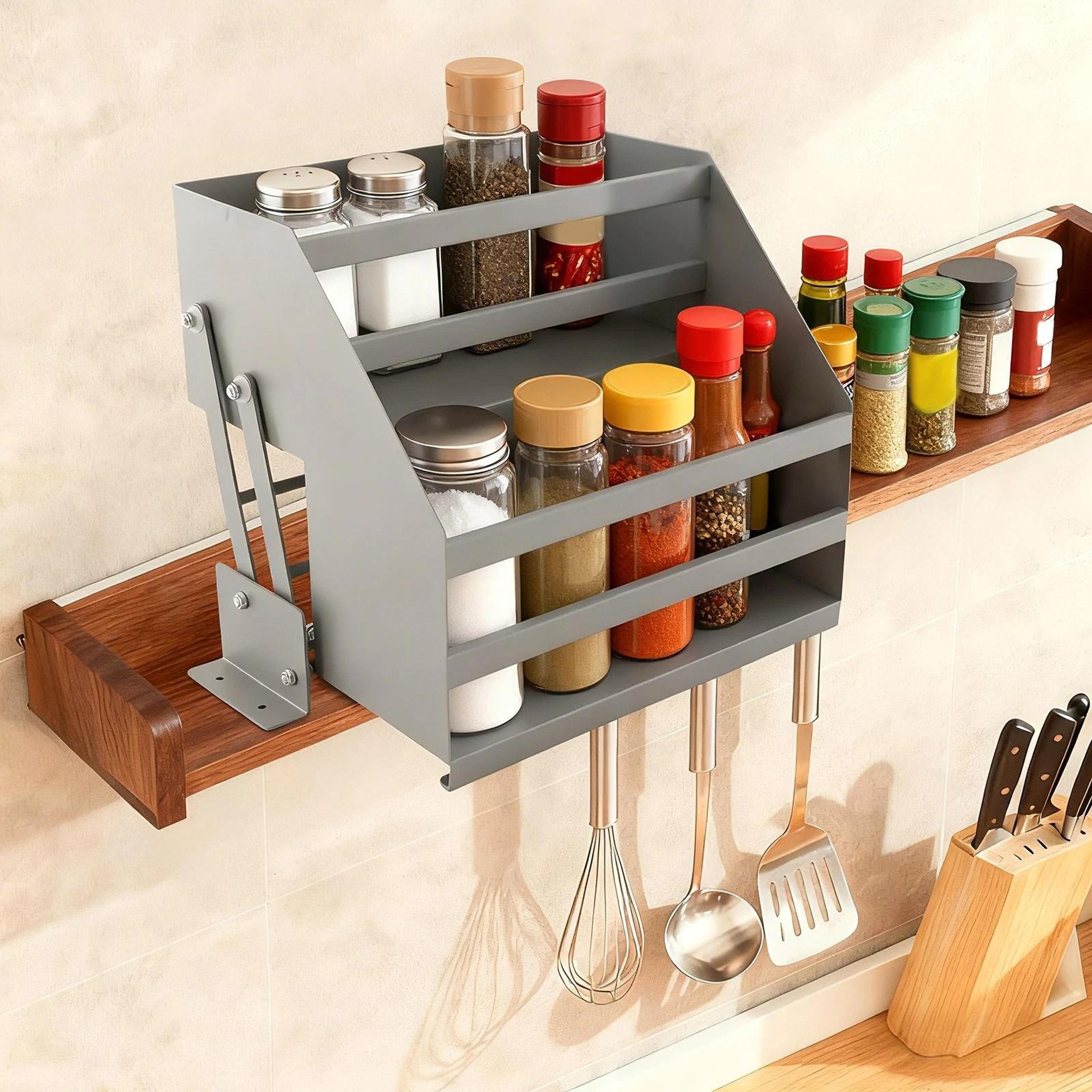 premium pull down cabinet organizer shelf cabinet pull out shelf & spice rack organizer for kitchen storage