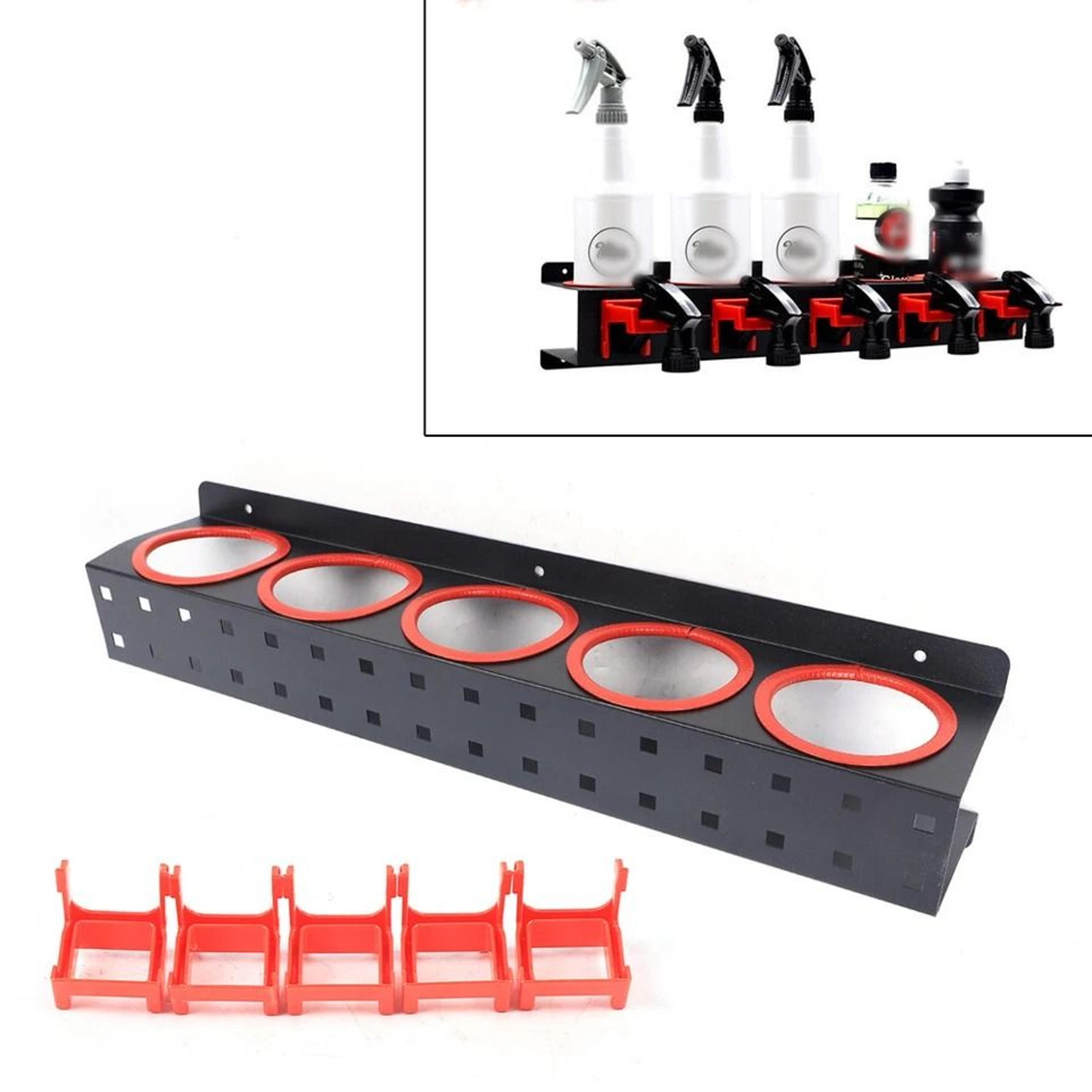 premium wall-mounted spray bottle storage rack for car detailing & garage organization