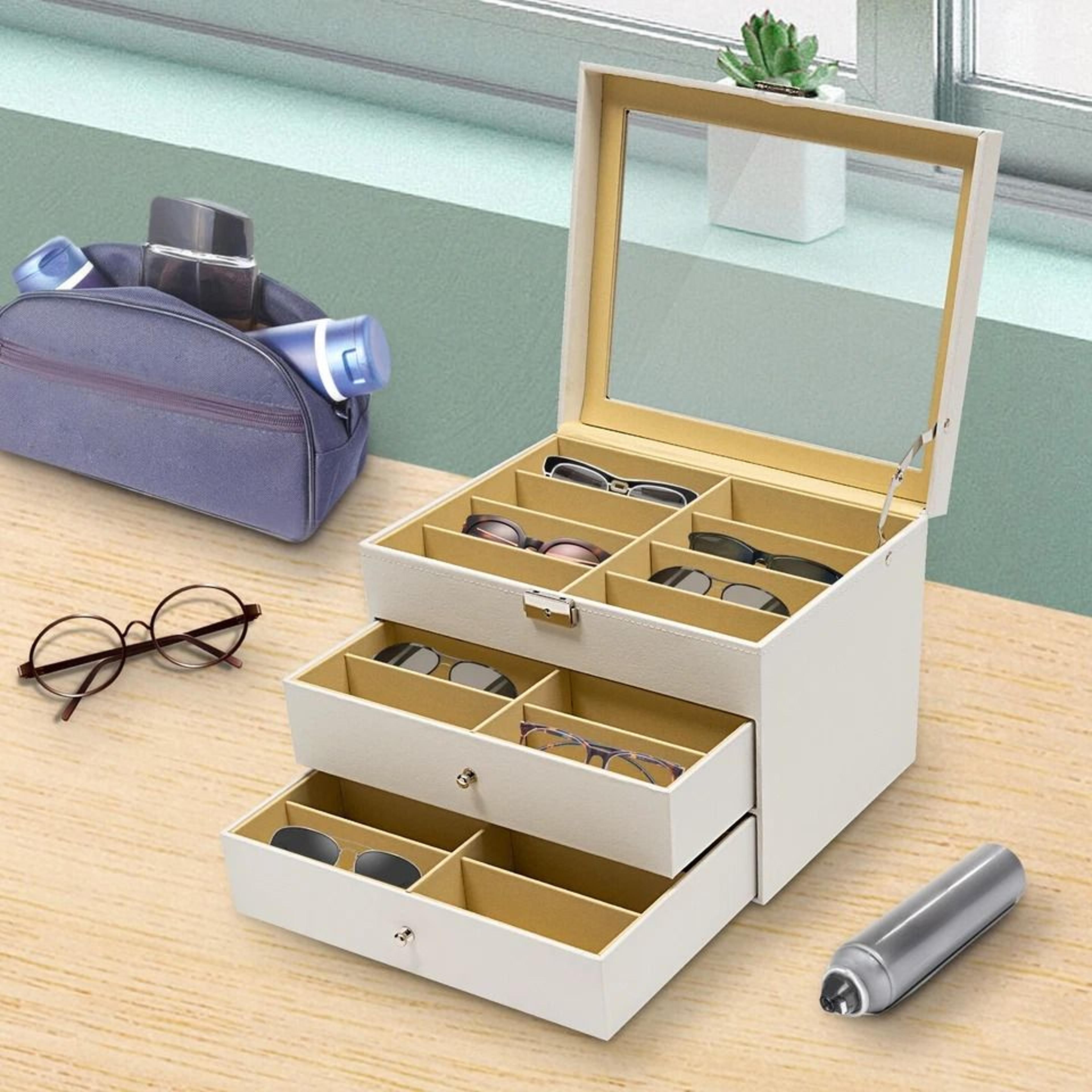 premium slot sunglasses organizer drawer with glass display storage