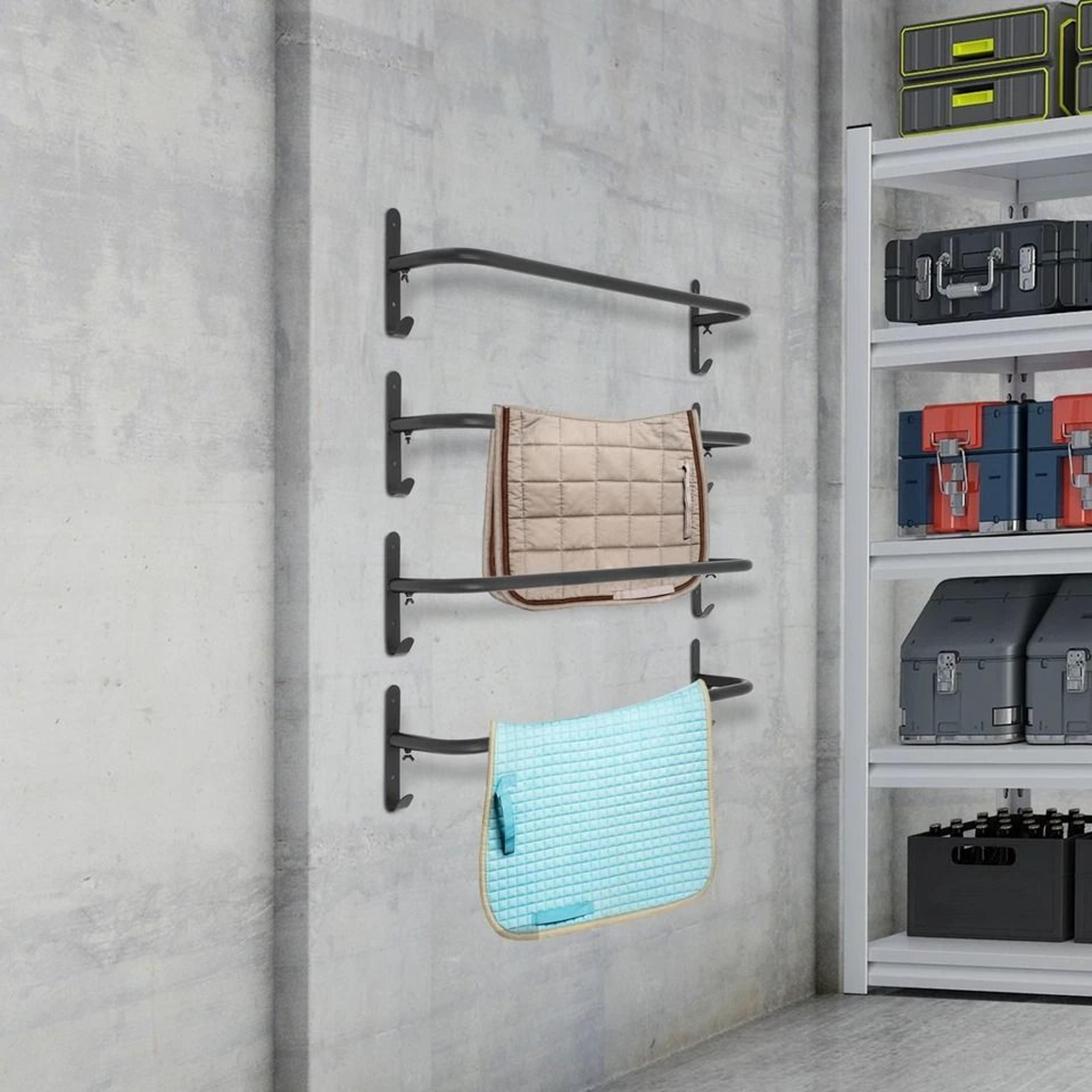 horse blanket rack with bridle hooks, wall mounted saddle blanket bar