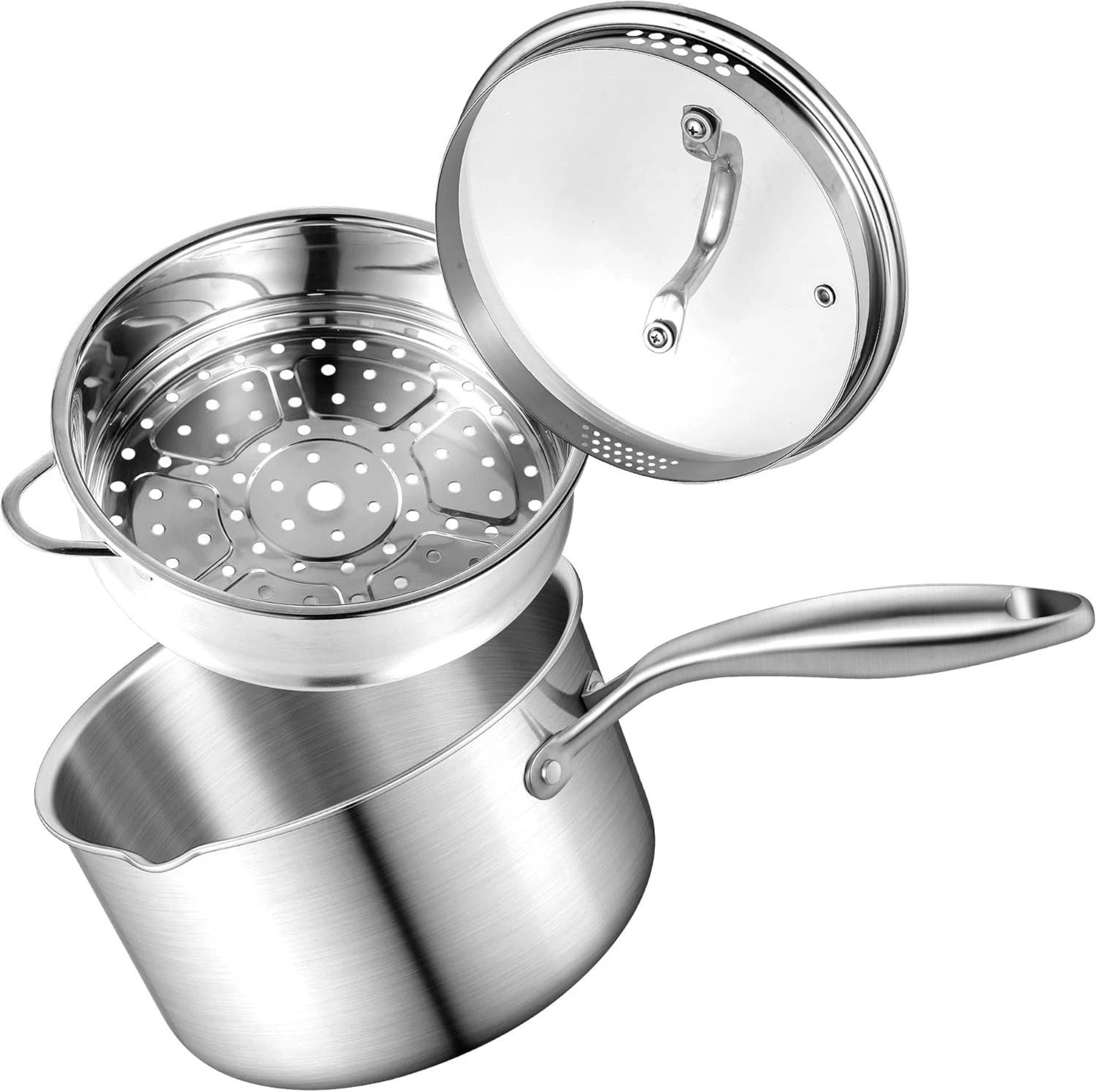 compact stainless steel steamer pot saucepan with lid for induction cooking