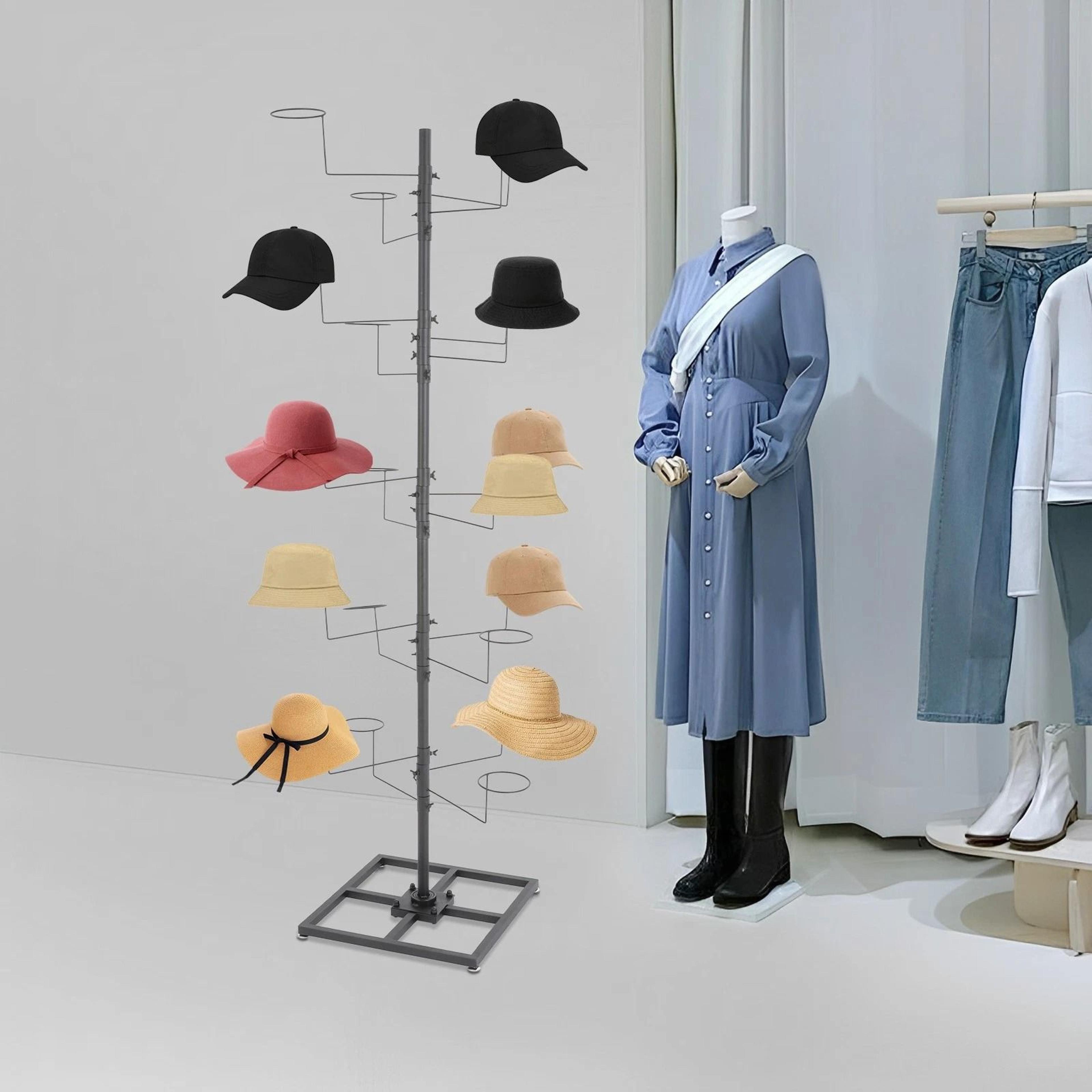 modern freestanding black metal hat rack hook wig & cap display stand