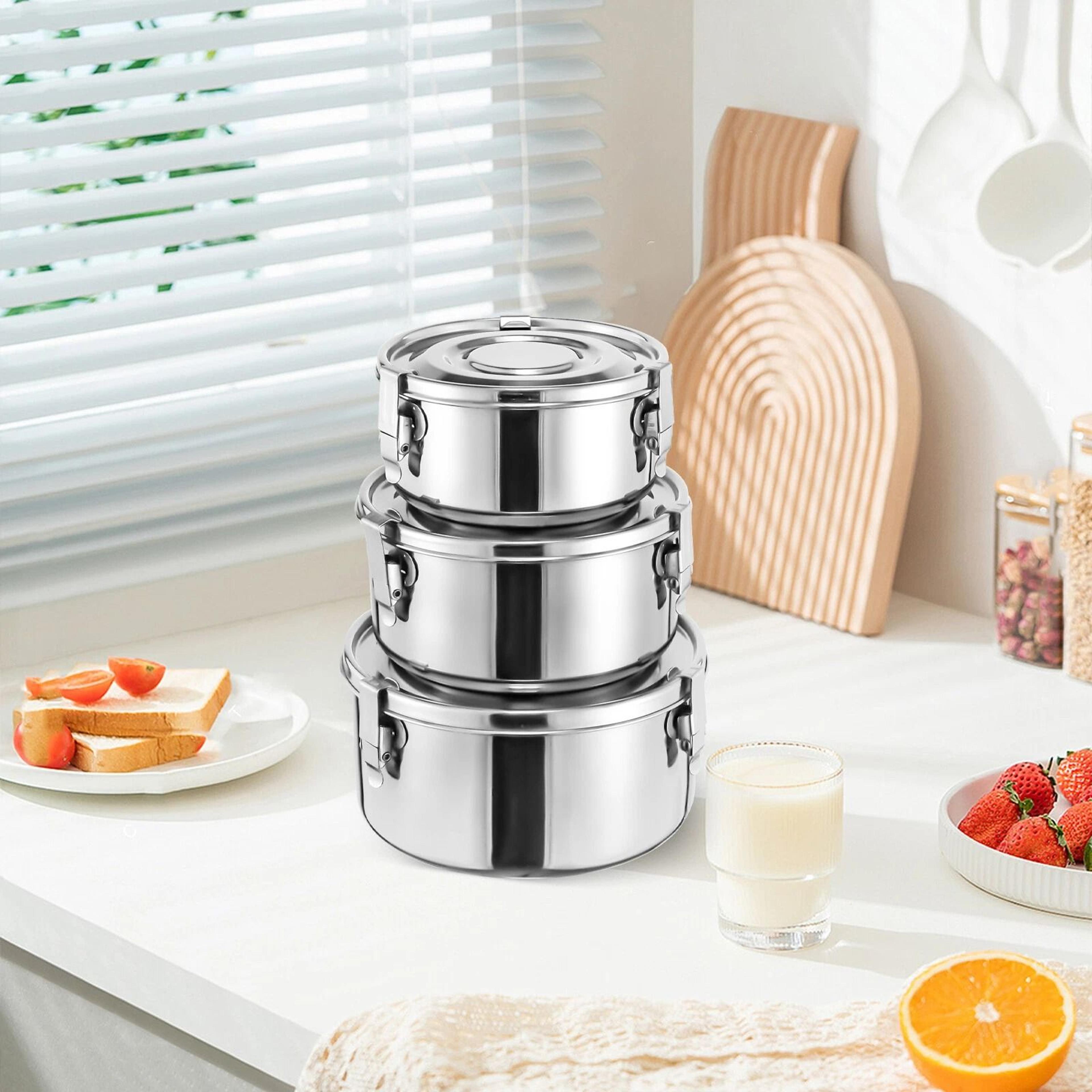 premium stainless steel food storage containers set airtight kitchen storage containers, food grade durable