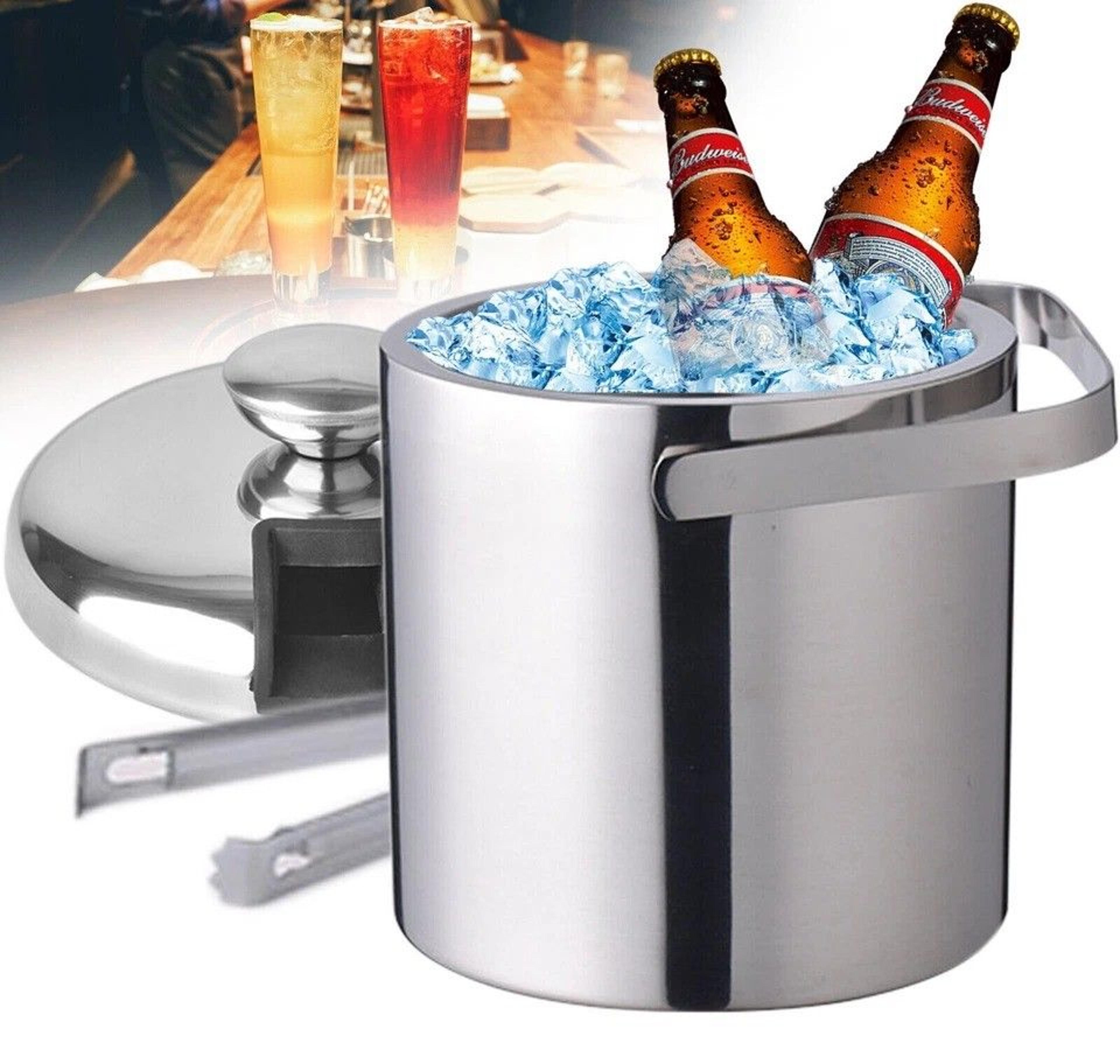 double wall stainless steel insulated ice bucket with lid and tongs