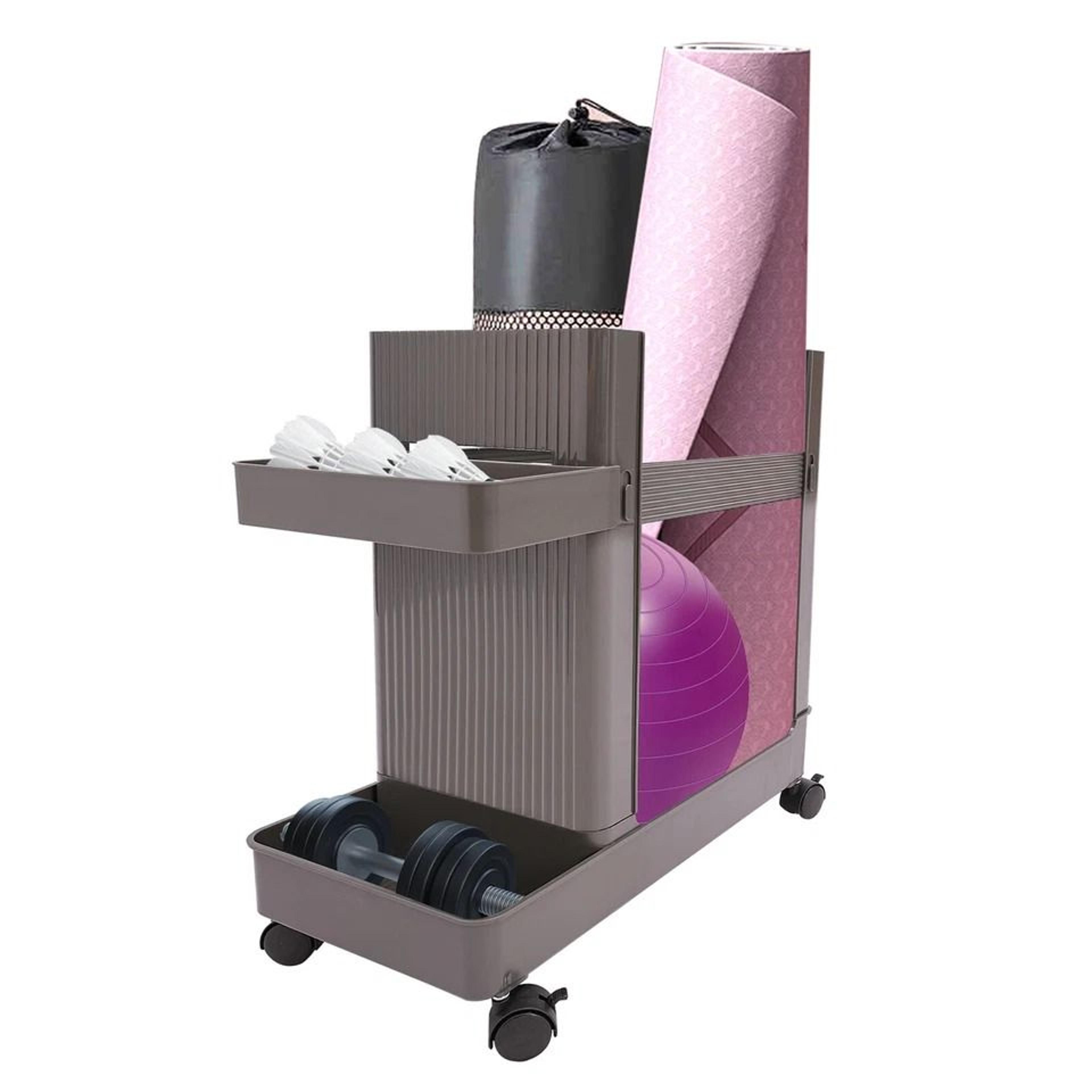 adjustable home gym storage rack with wheels for dumbbells yoga mats and workout equipment