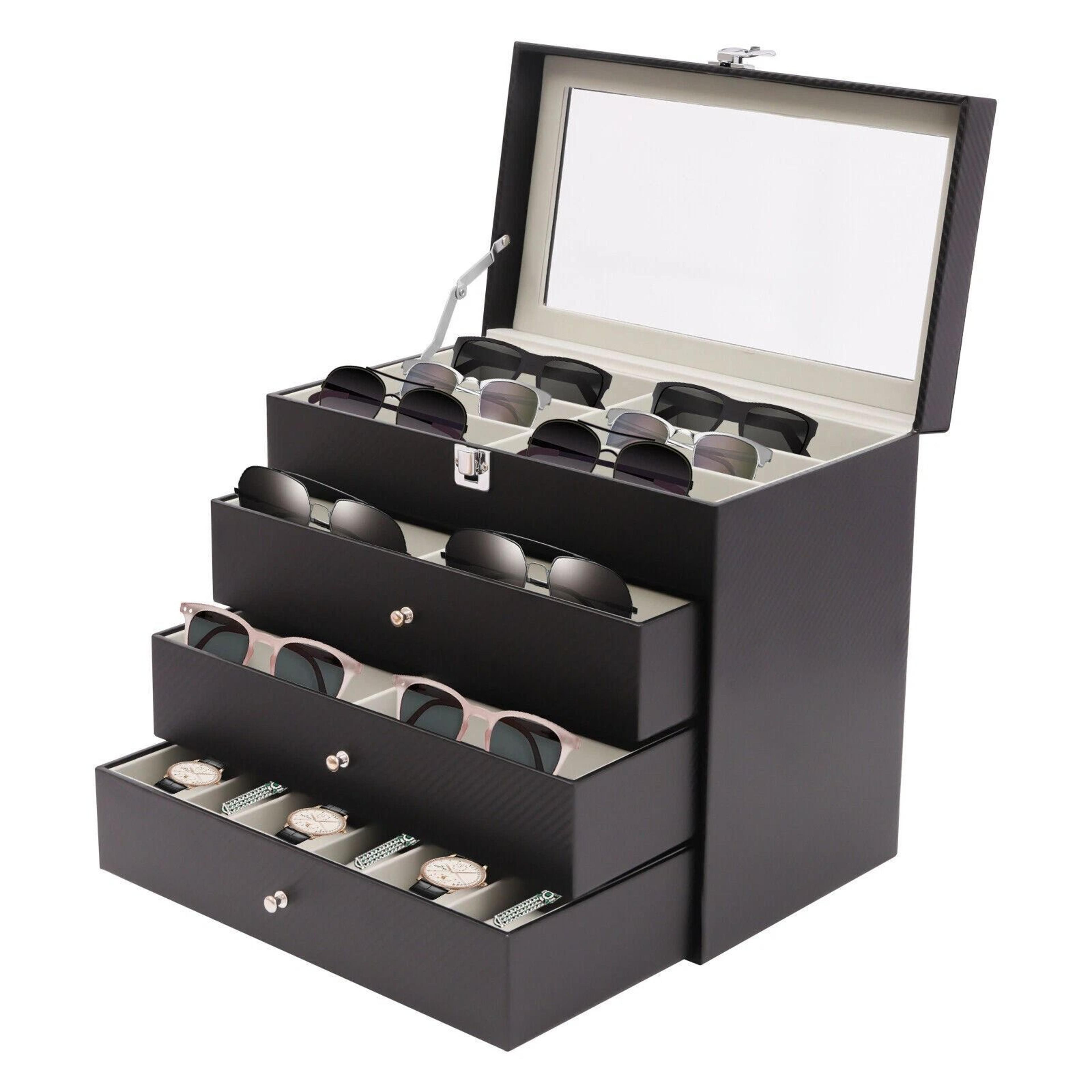 grid eyeglass storage organizer case for sunglasses display and glasses collection