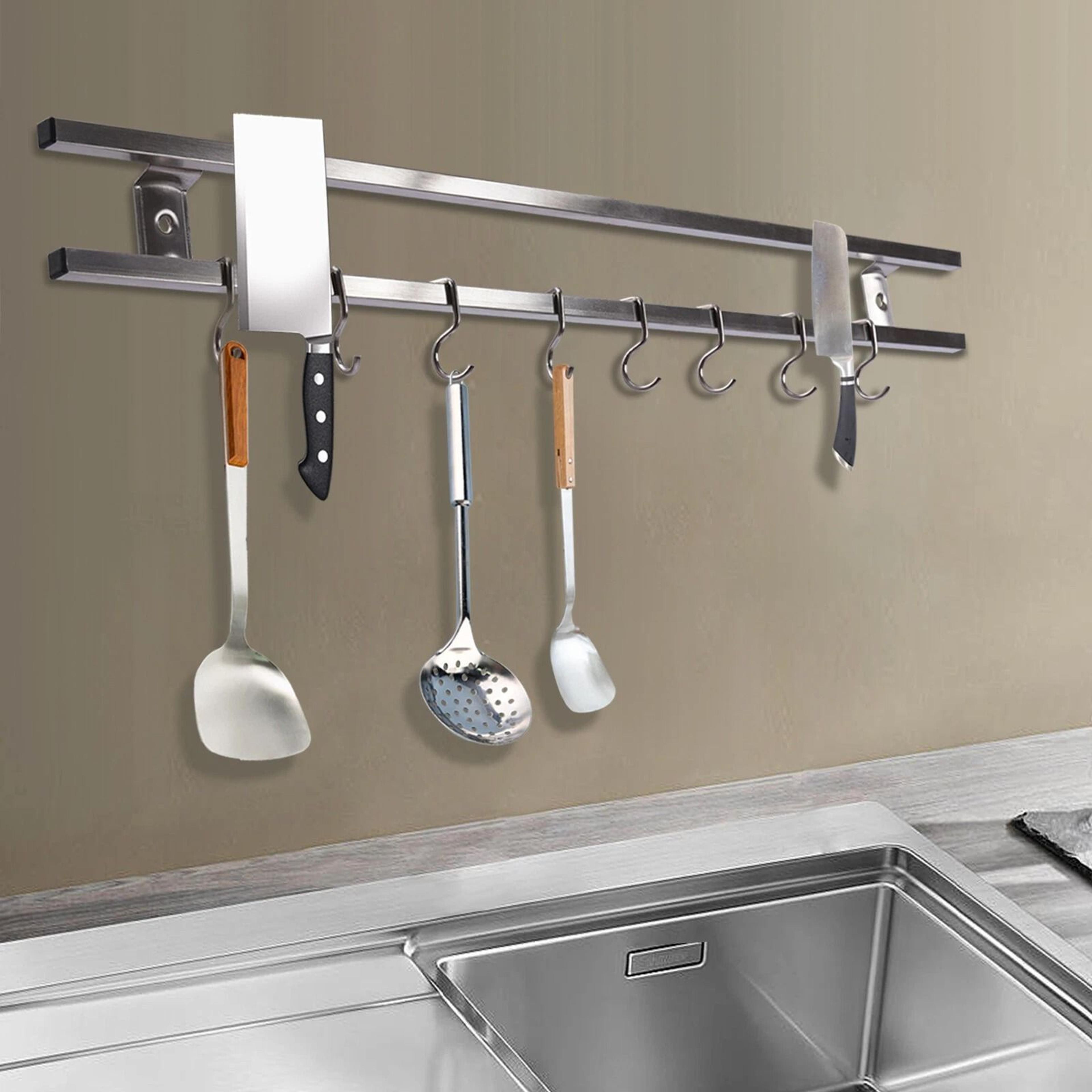 magnetic knife holder with hooks wall mounted knife strip kitchen organizer