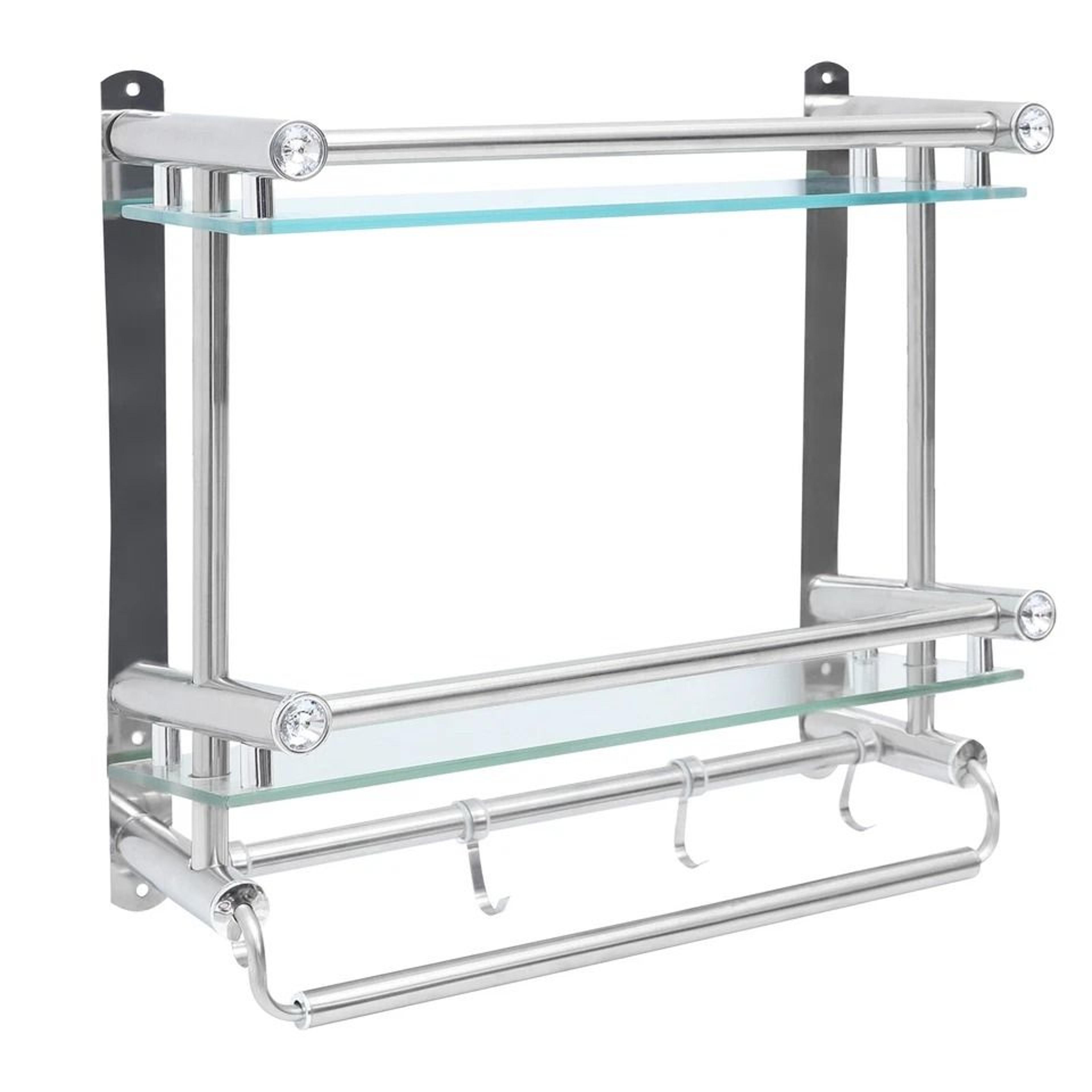 stainless steel glass bathroom shelf with towel hanger wall mounted organizer