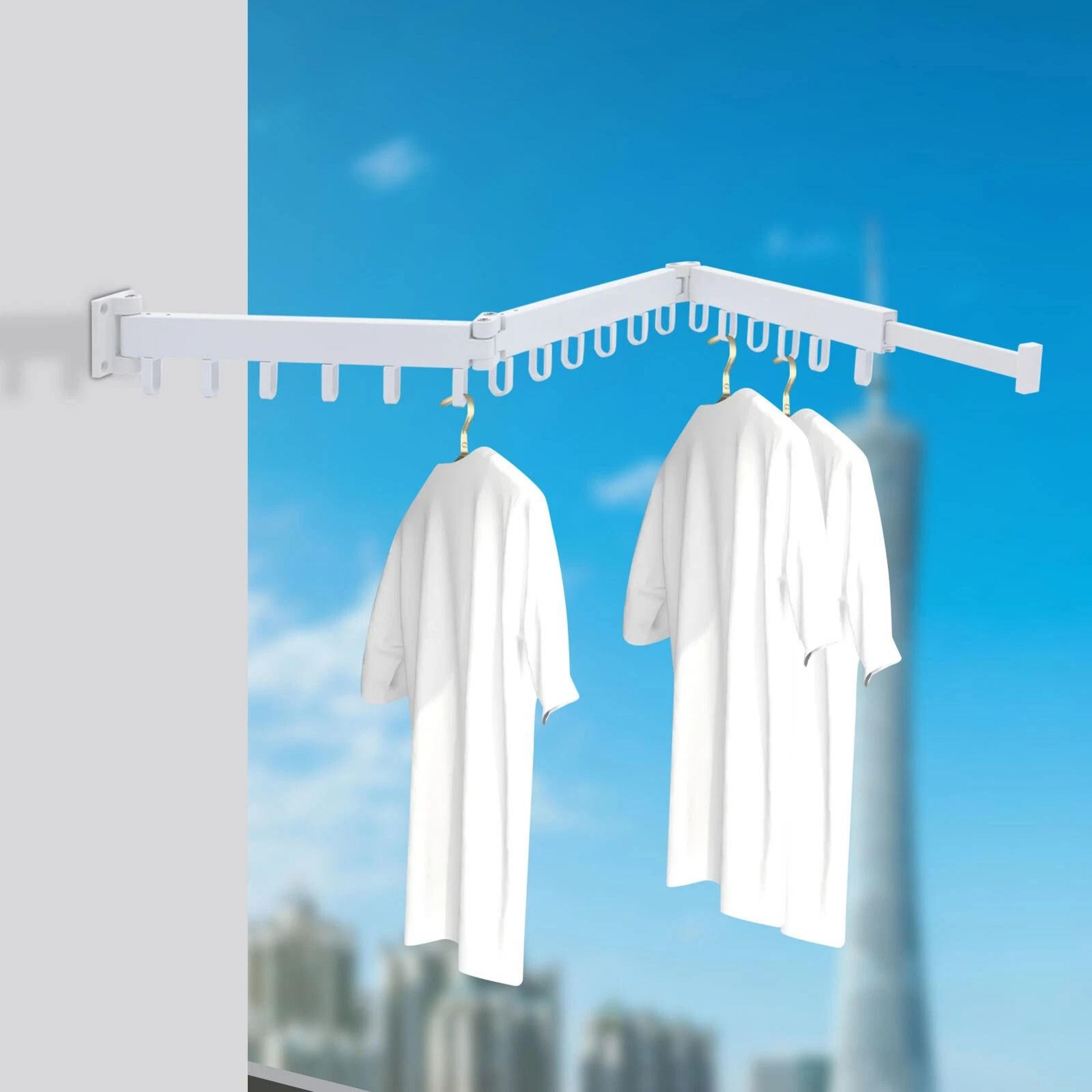 premium space saving retractable wall mount drying rack & folding laundry organizer
