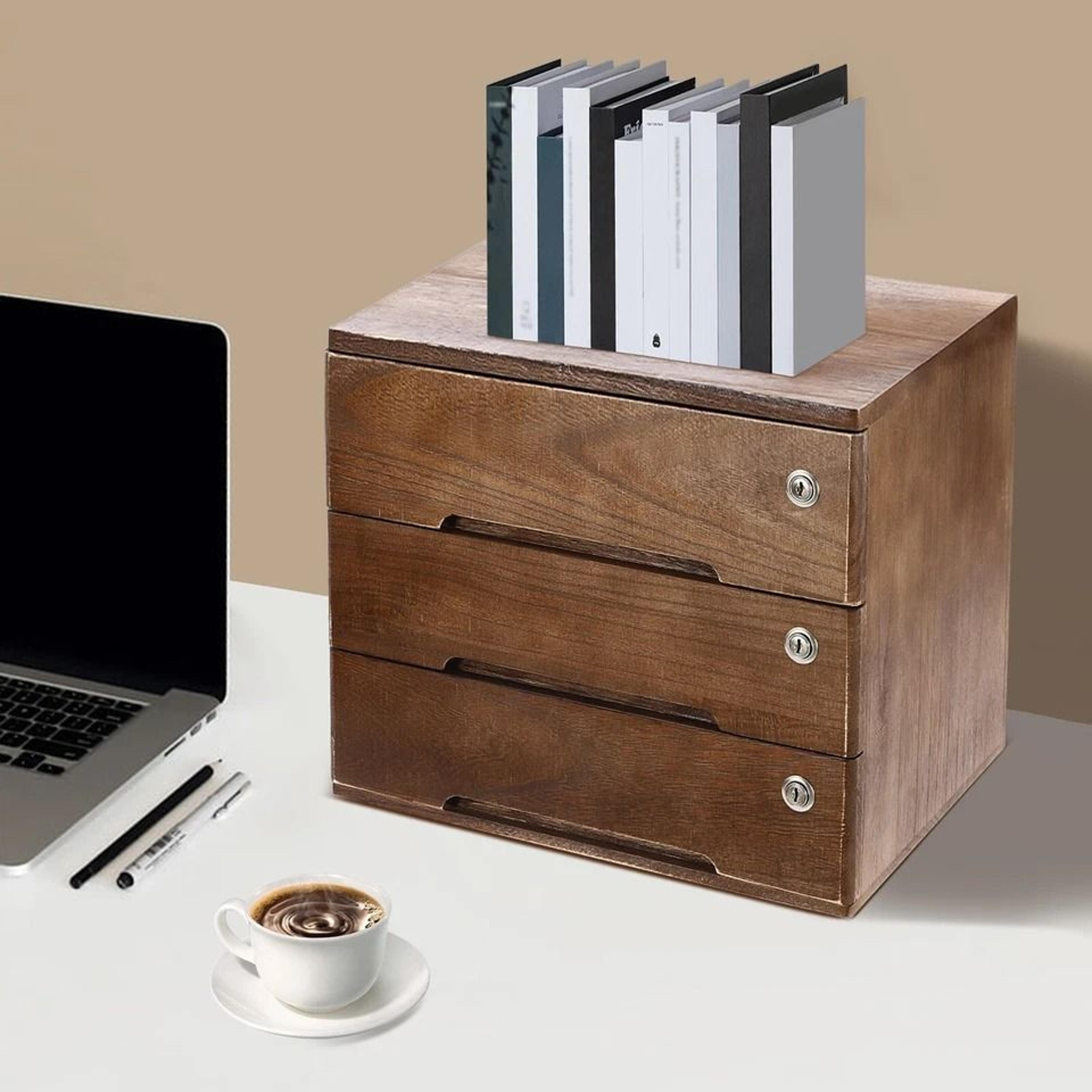 premium wooden desk organizer with lockable drawers office storage solution