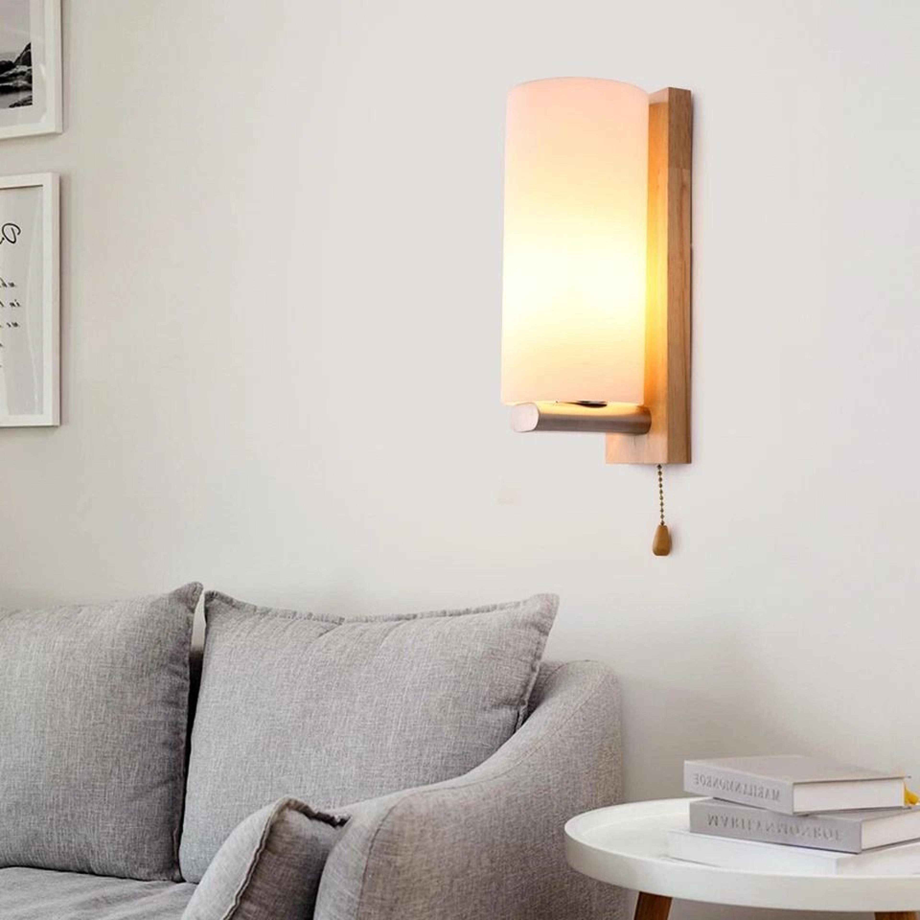 modern wooden glass wall sconce lamp for bedroom & living room
