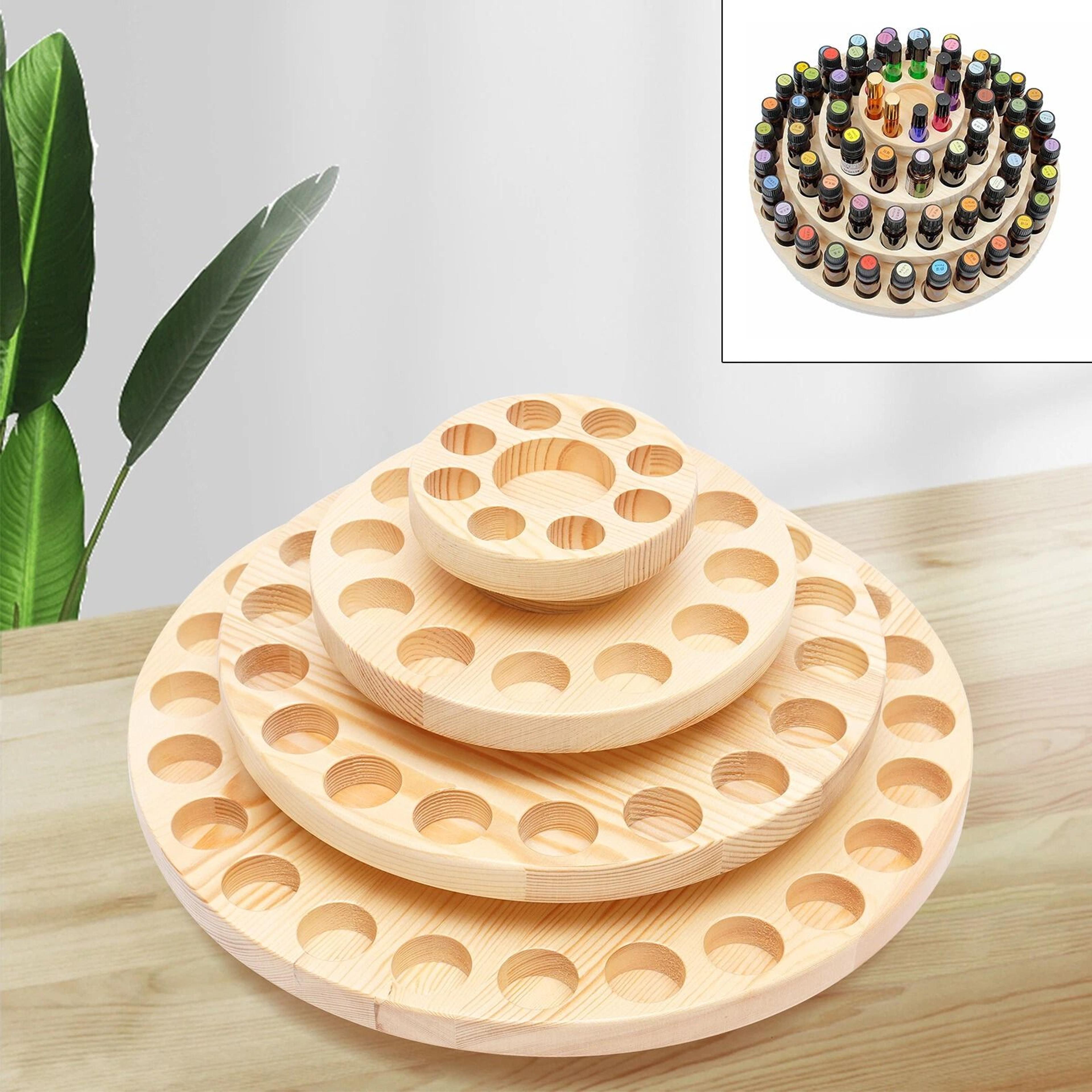 rotating wooden essential oil rack bottle display & storage stand