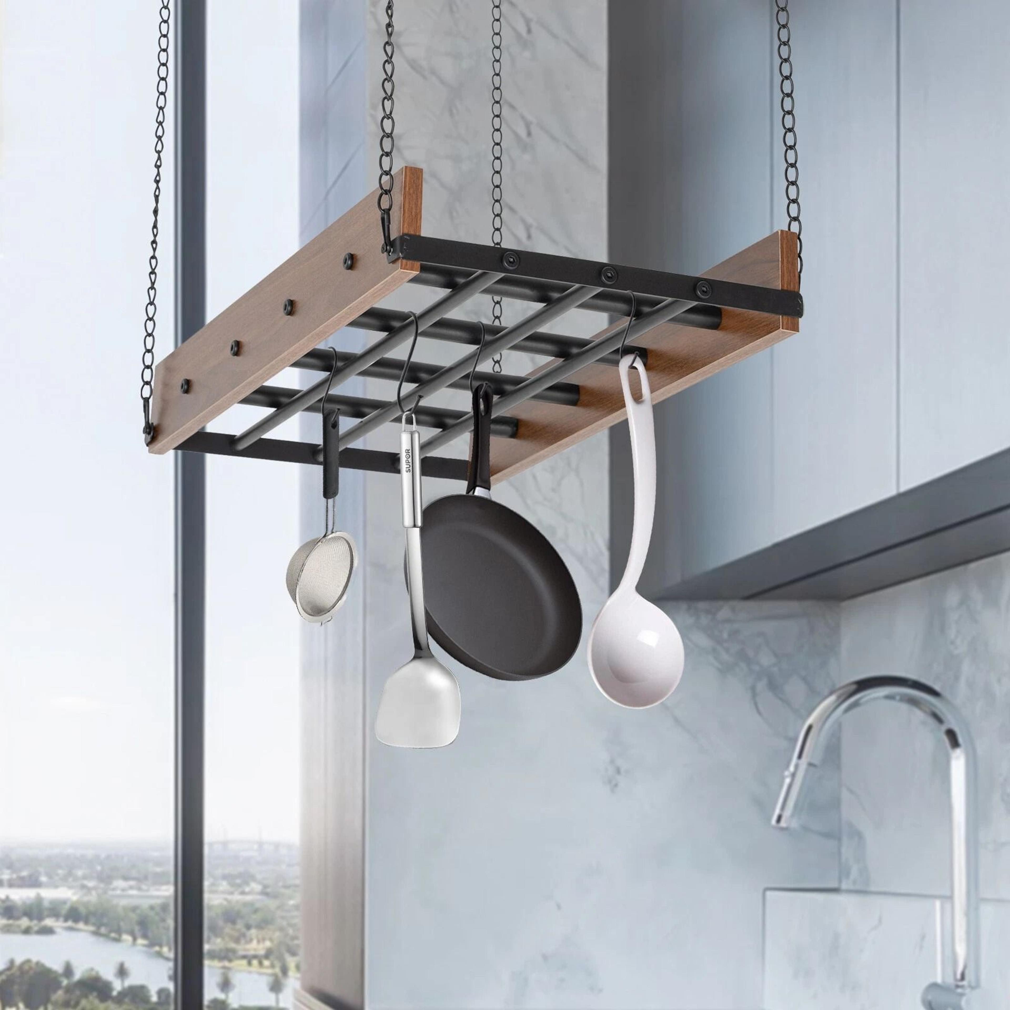 premium ceiling hanging pot rack & cookware organizer shelf heavy duty kitchen storage rack