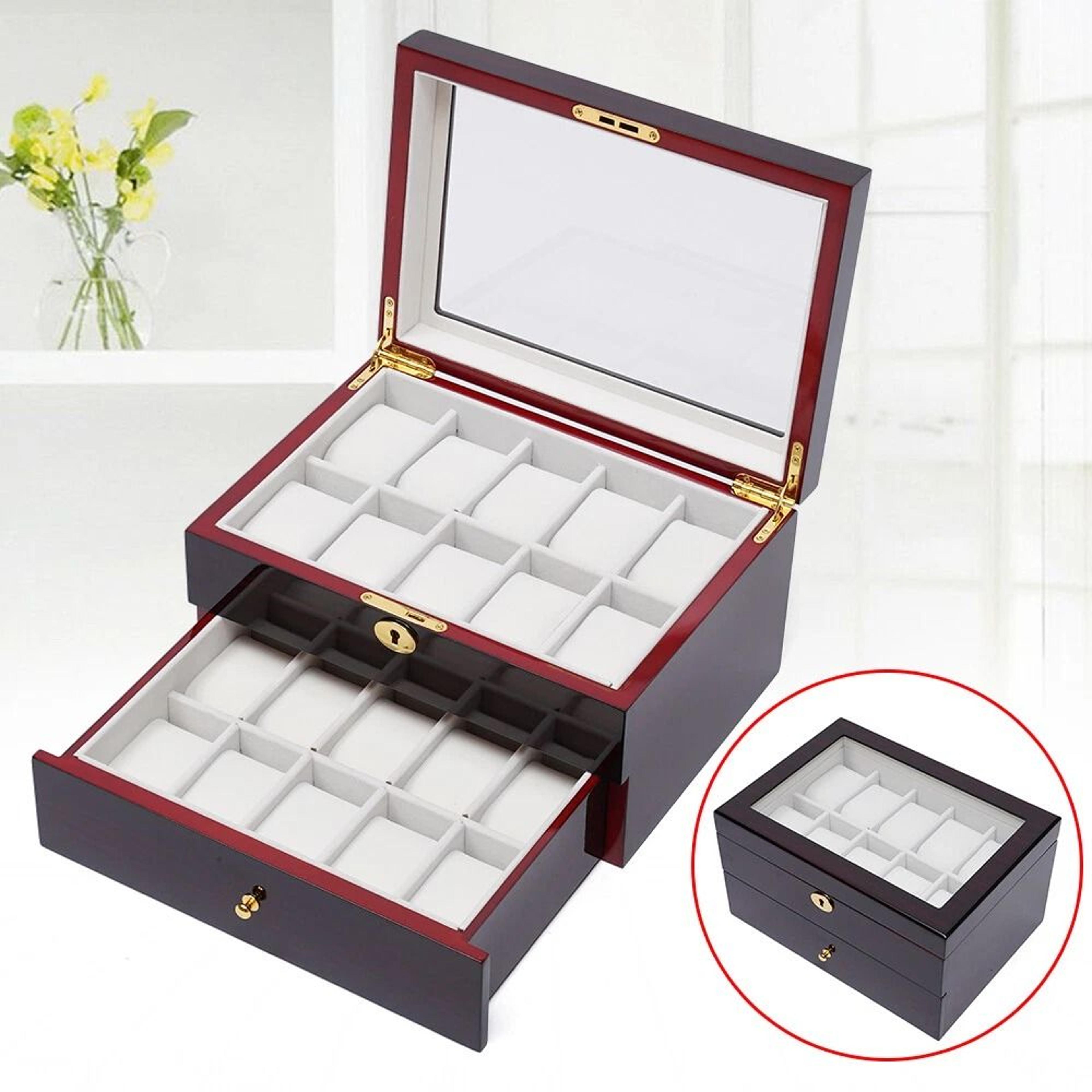 premium slot wood watch box with glass top lock elegant watch storage organizer