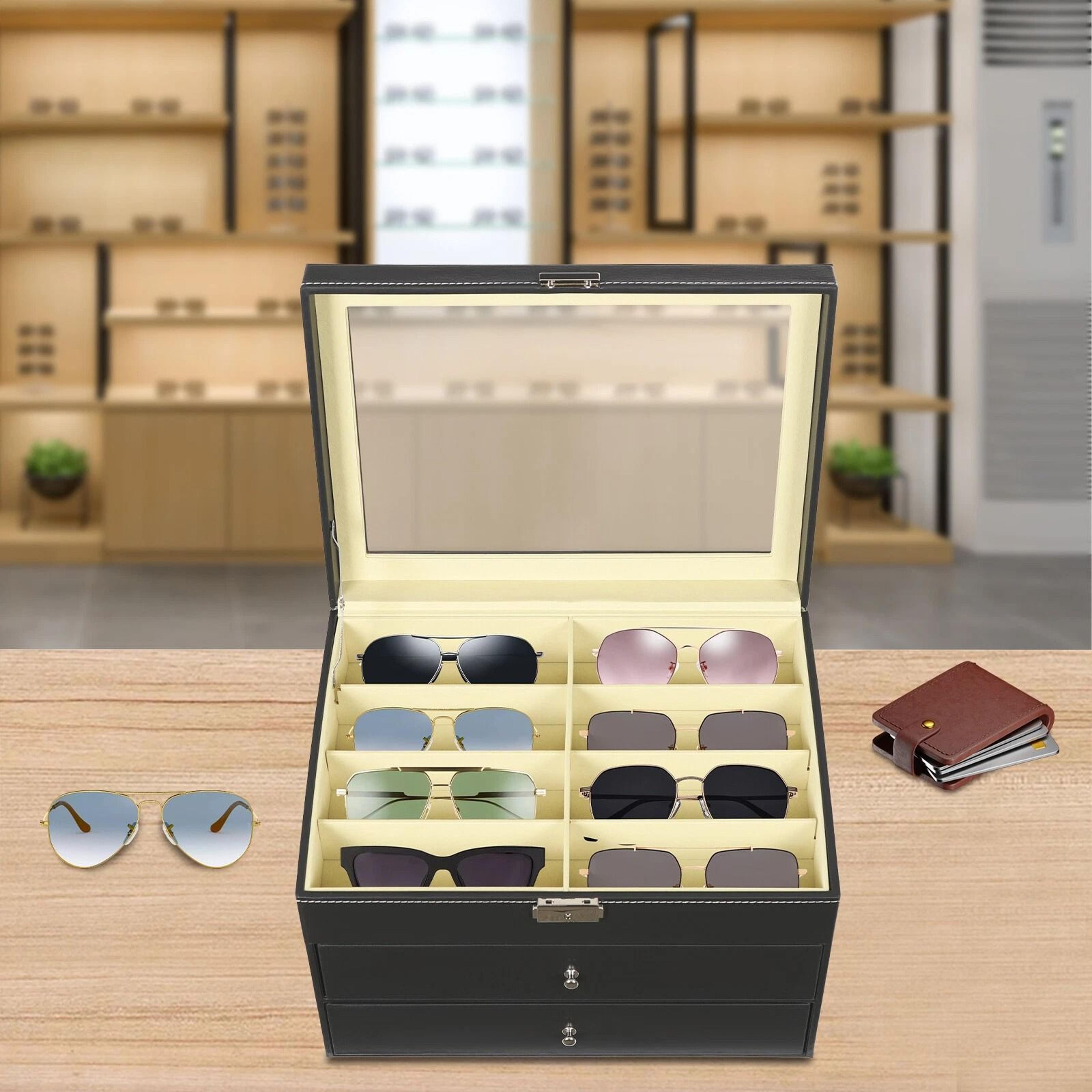 premium slot glasses & sunglasses organizer box display case eyewear storage