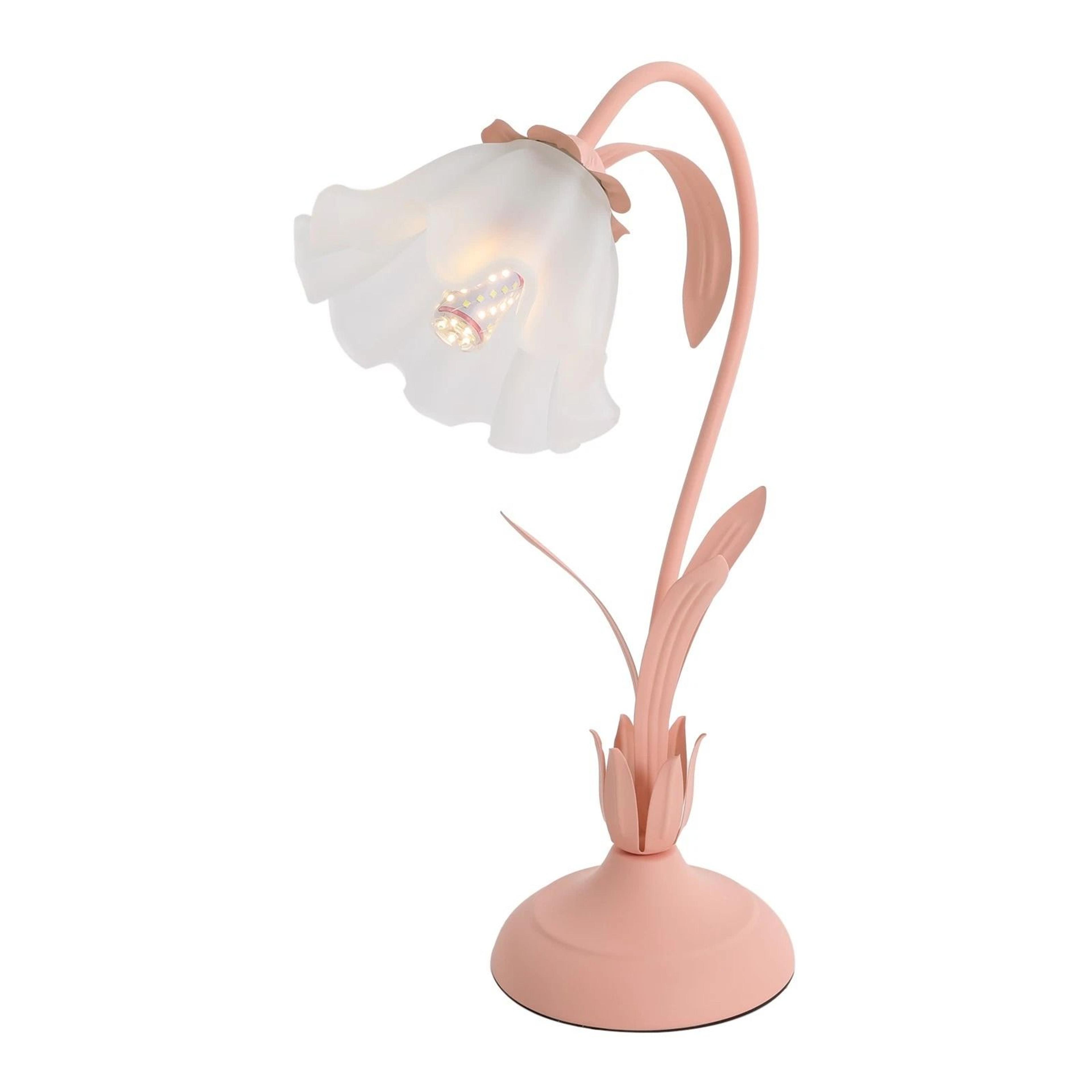 pink flower led table lamp with glass lampshade for bedroom desk decor
