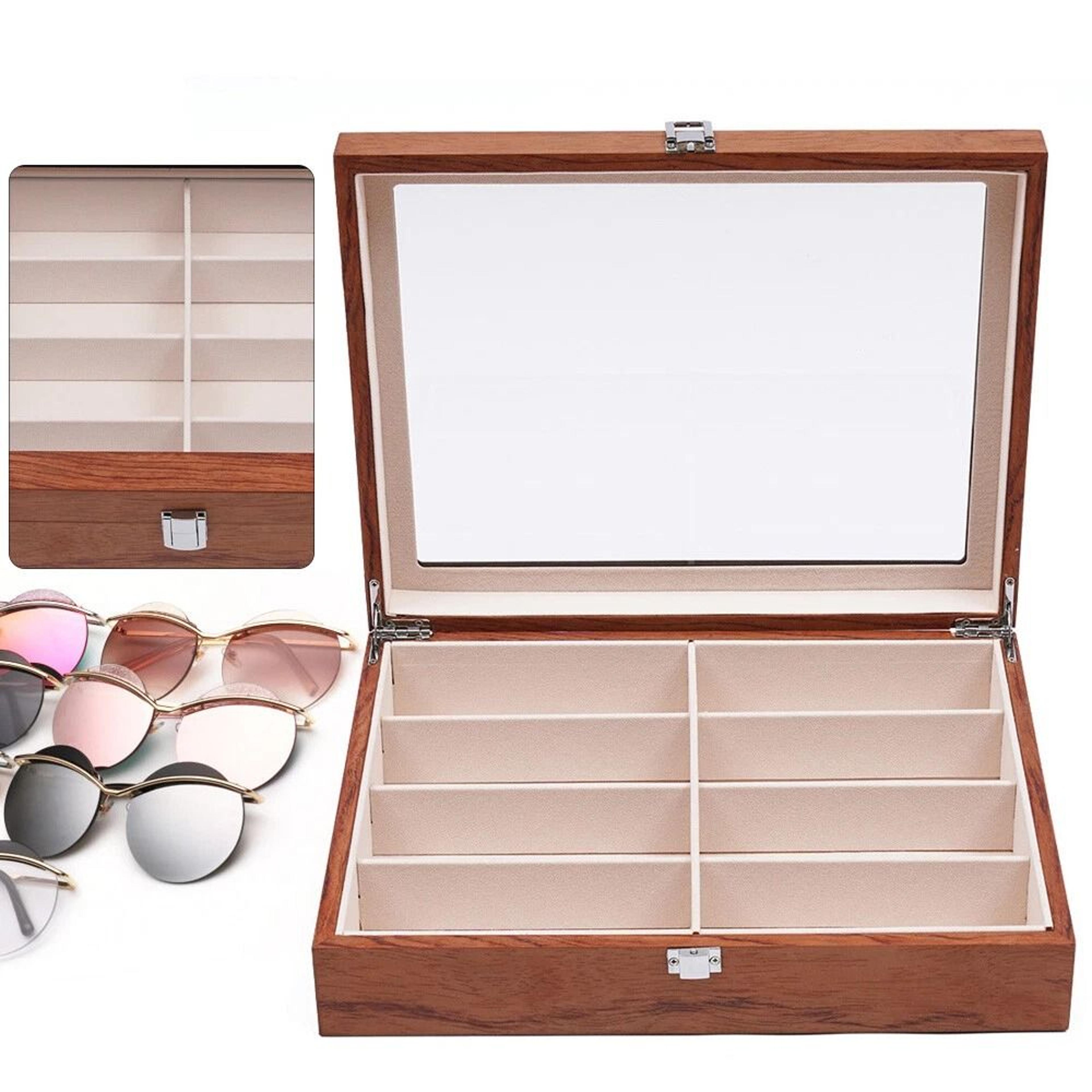 classic slot wooden eyewear display organizer & wood sunglasses storage case
