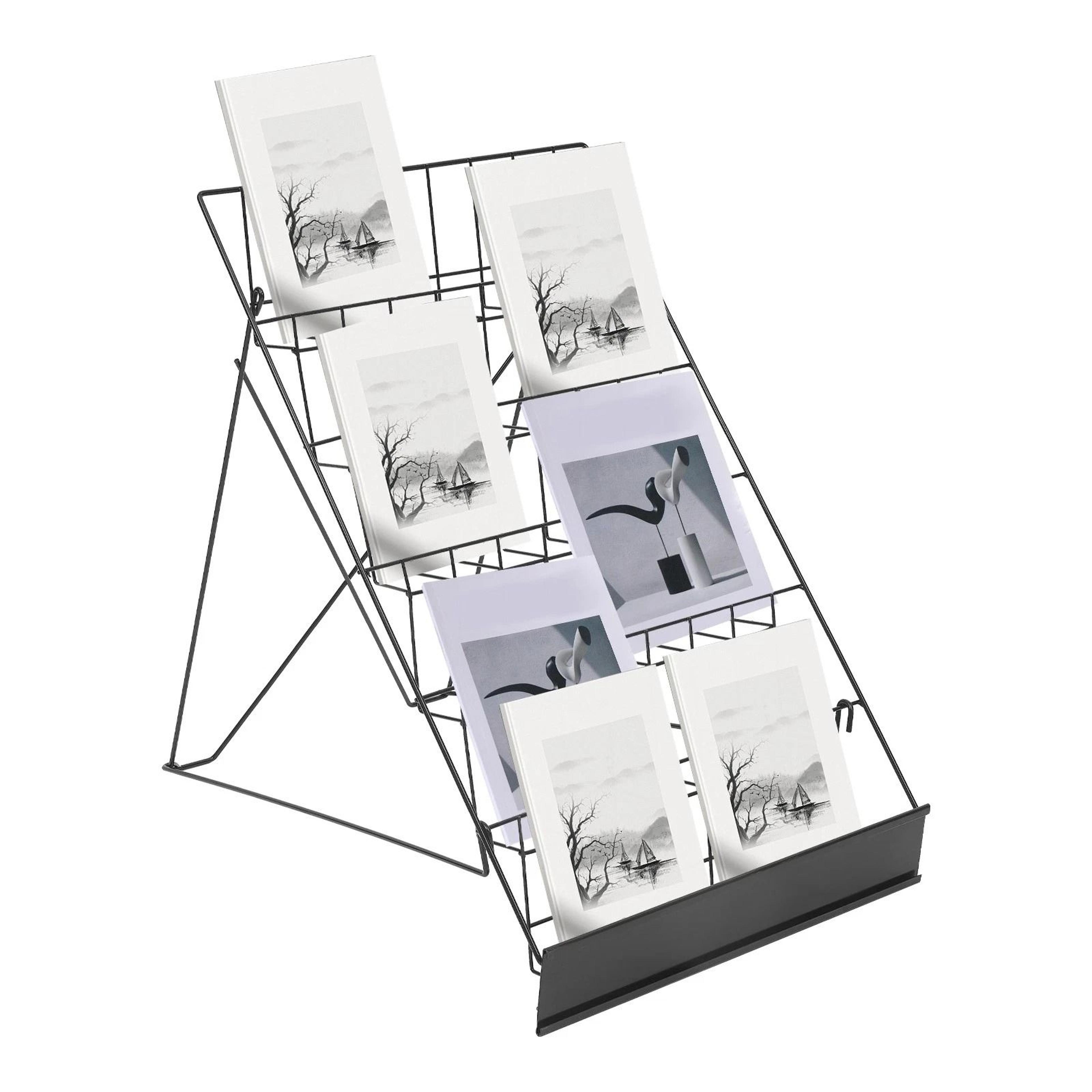 foldable wire magazine rack & book display stand iron organizer for comics, books & prints