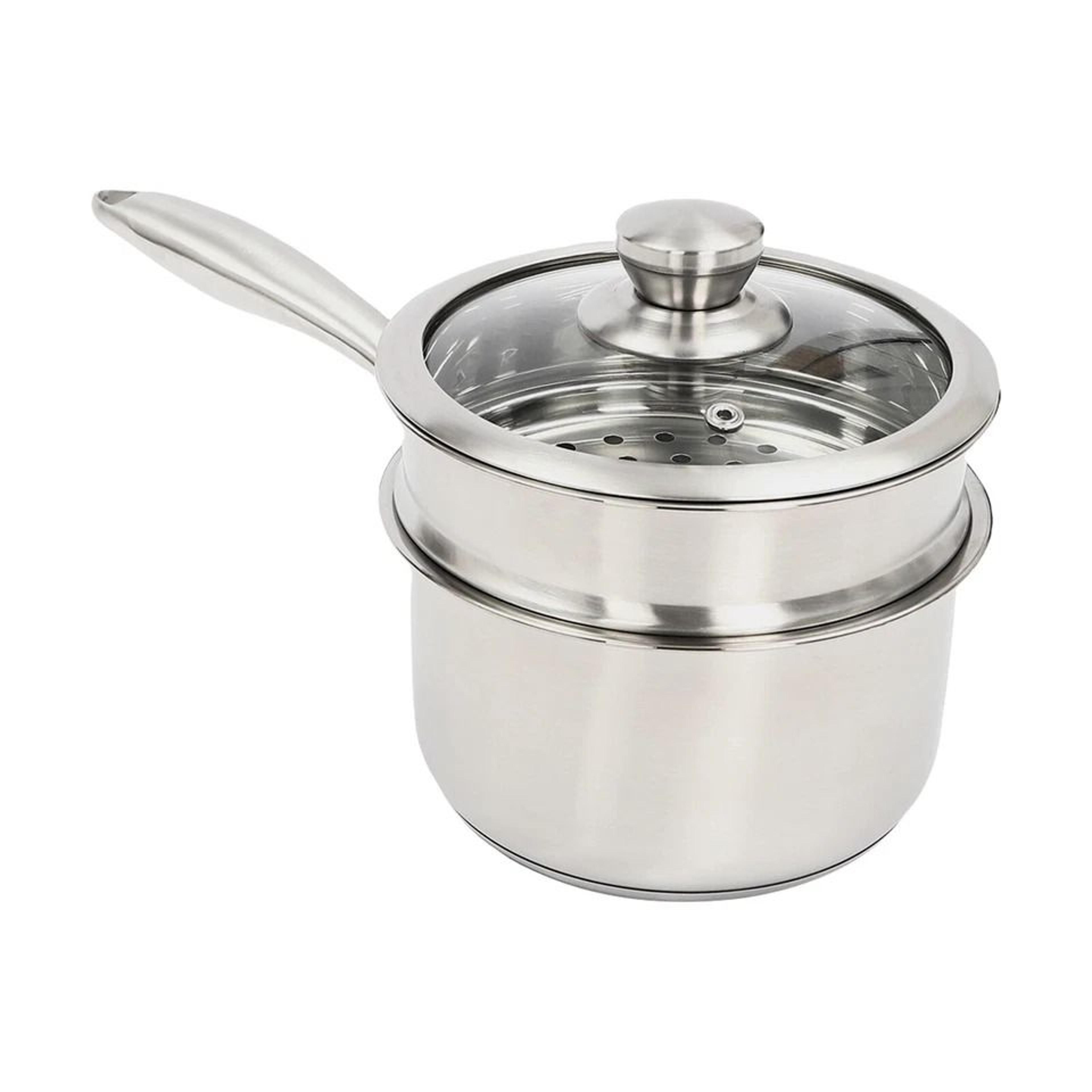 large stainless steel saucepan with steamer insert & tempered glass lid versatile kitchen cookware