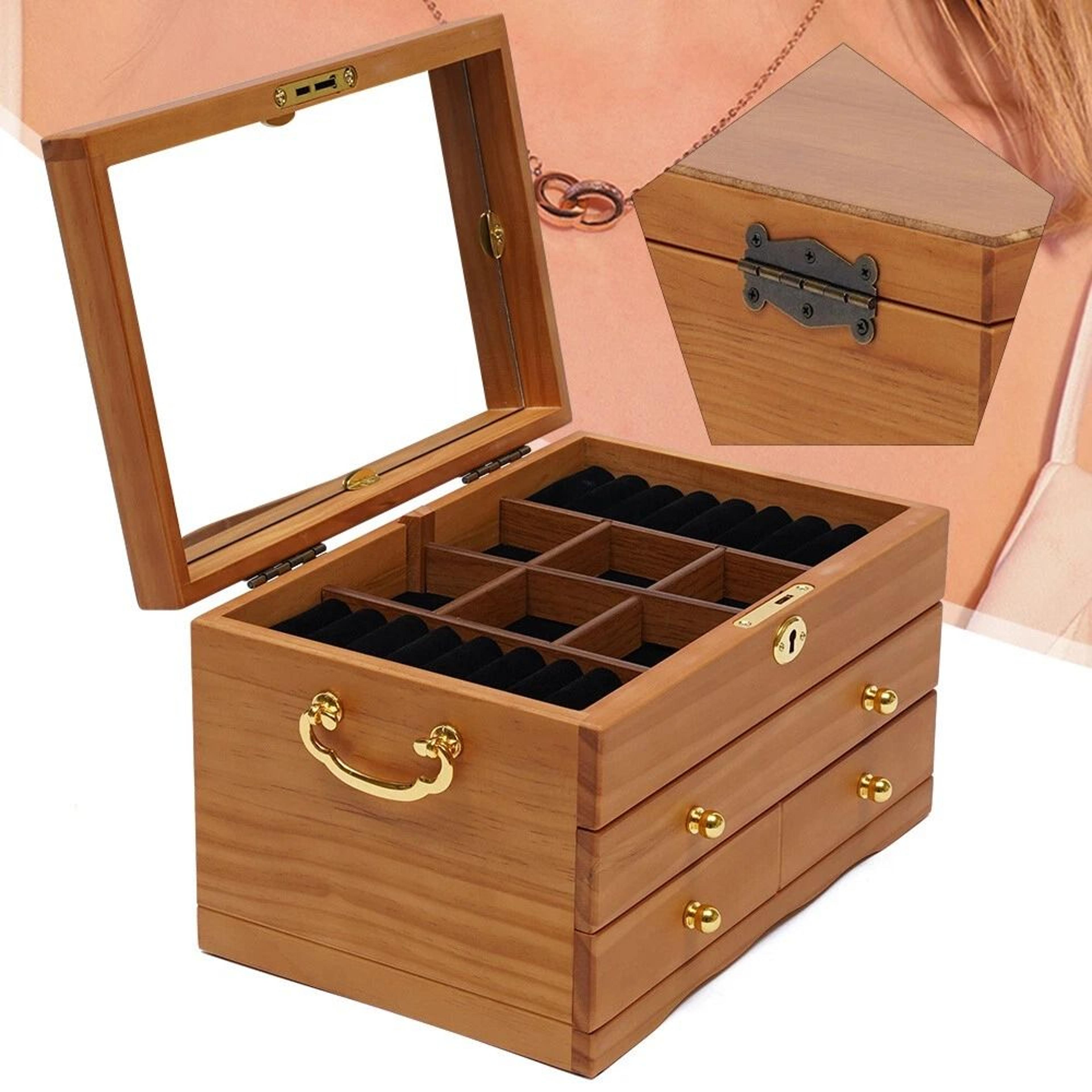 wooden jewelry box layer large capacity organizer with lock