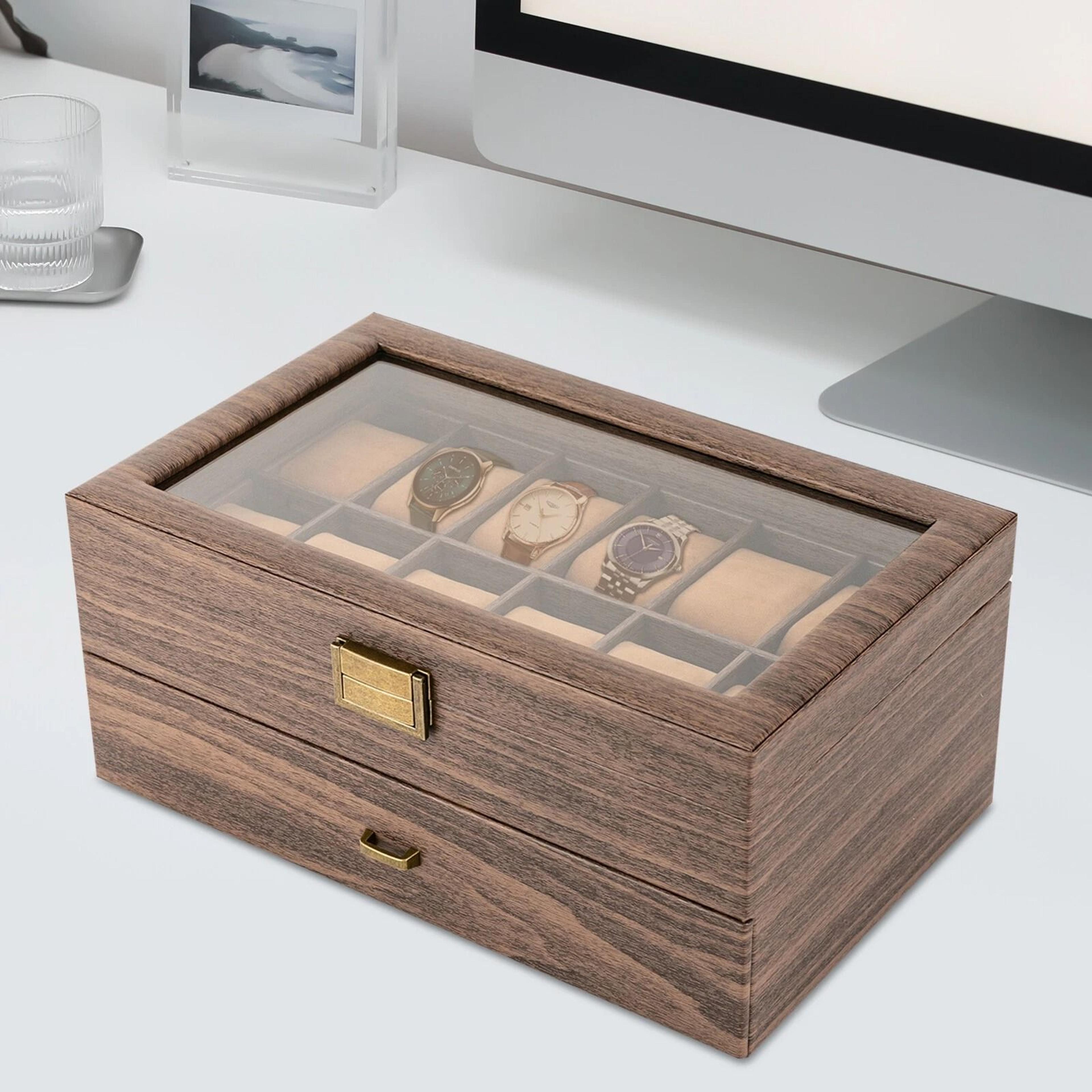 slot watch storage organizer glass top watch display case with drawer for men timepieces