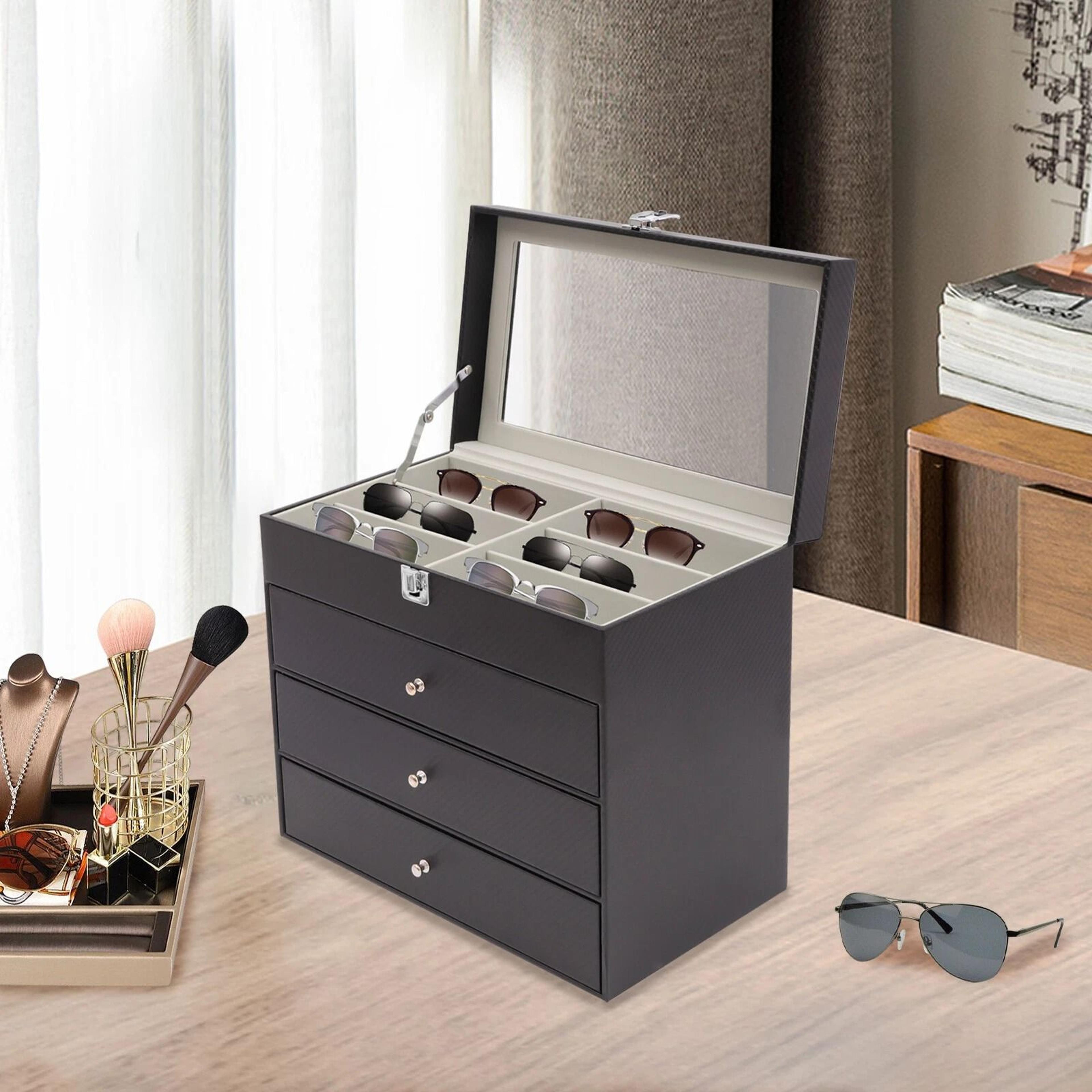 eyewear & accessory organizer glasses display case & watch storage box
