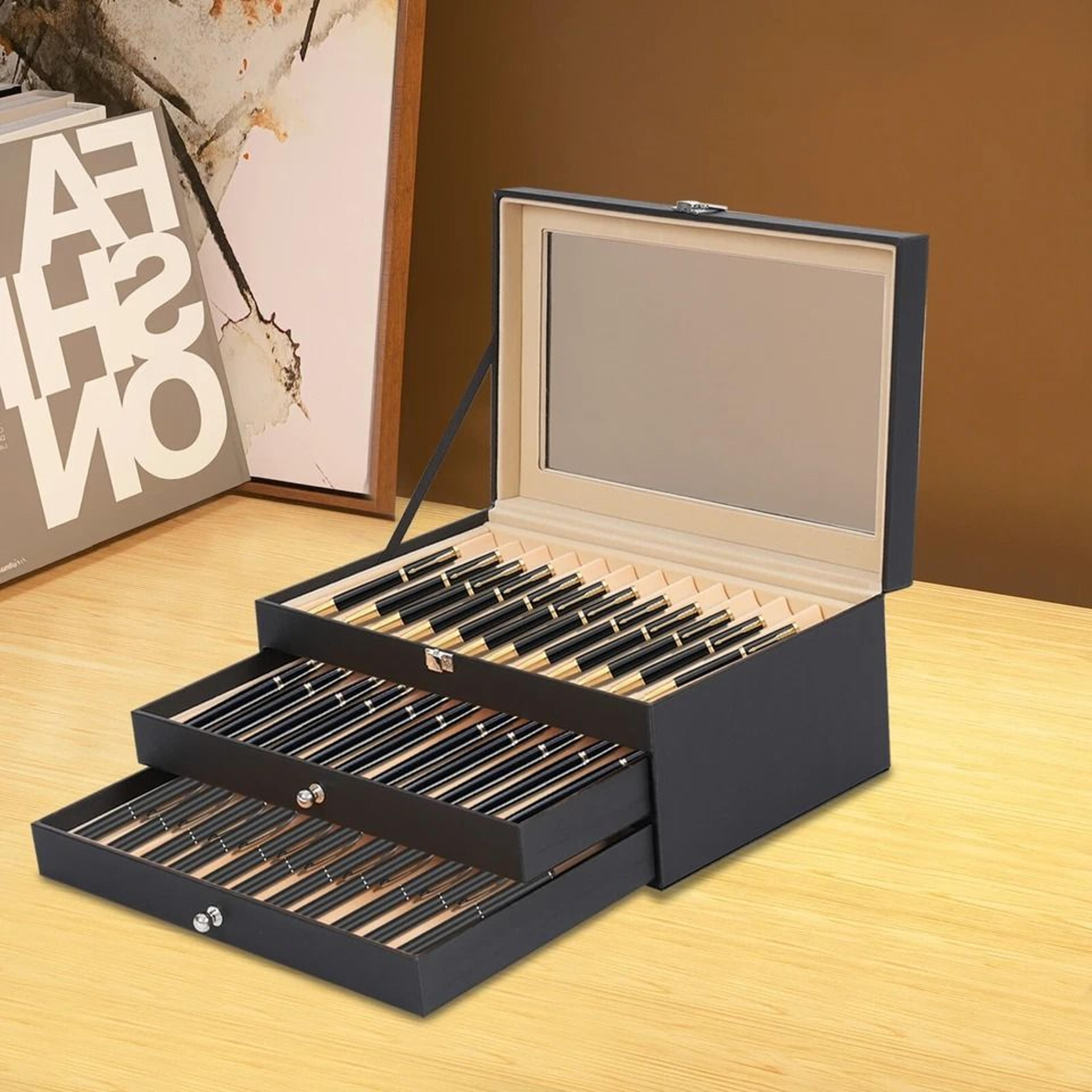 premium slot fountain pen display case & pen storage organizer box