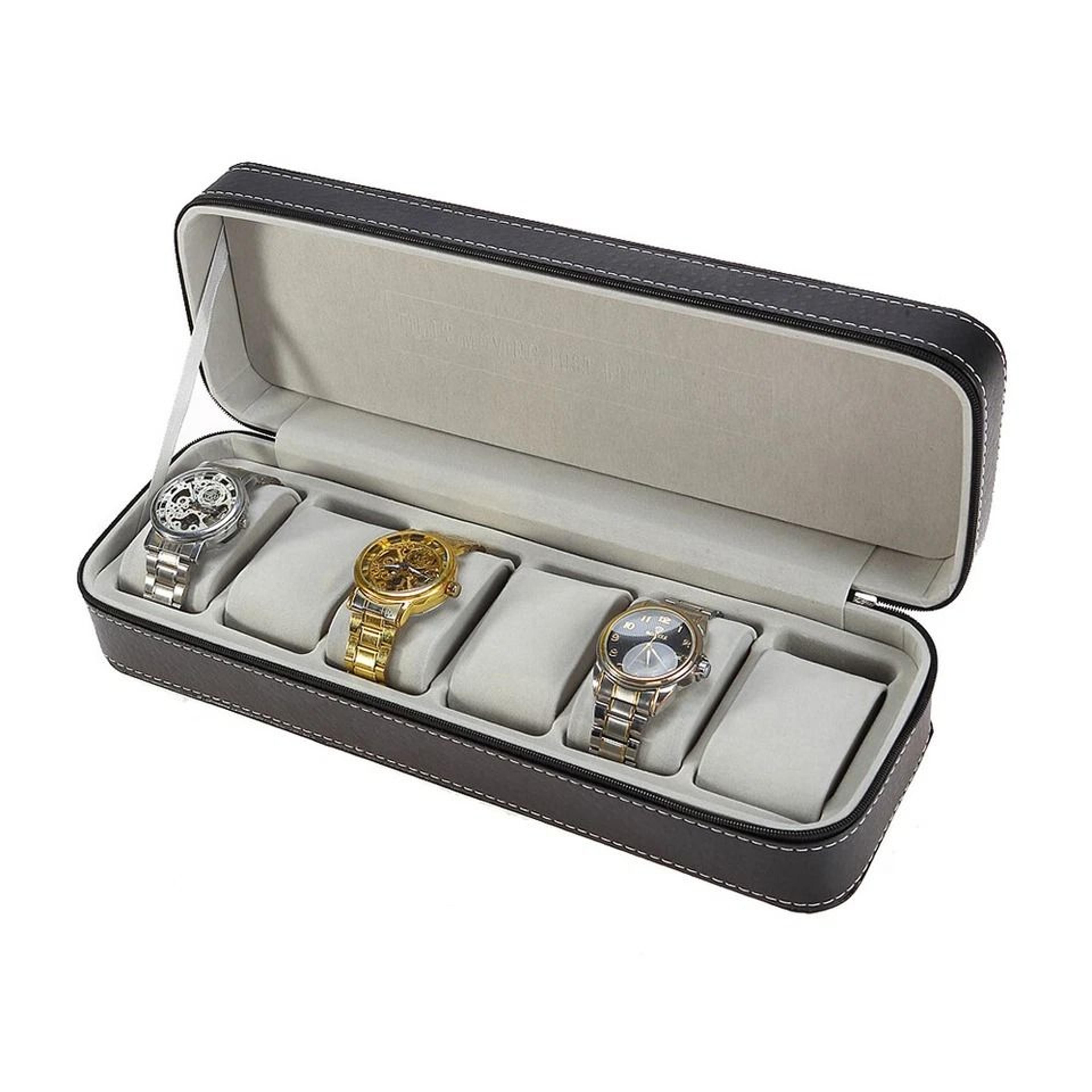 slot pu leather watch display case & watch organizer box