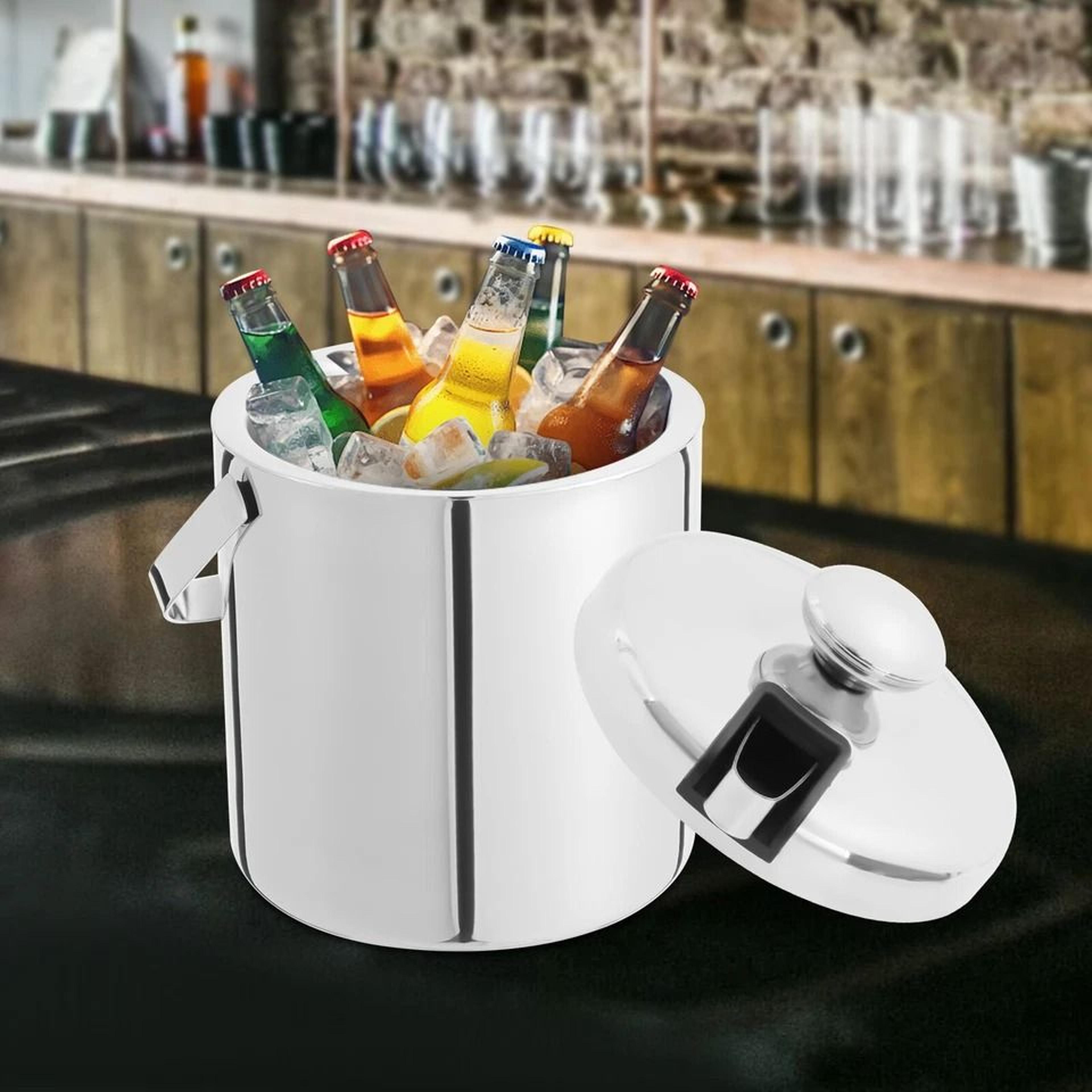 premium outdoor stainless steel ice bucket double wall insulated with lid & tongs