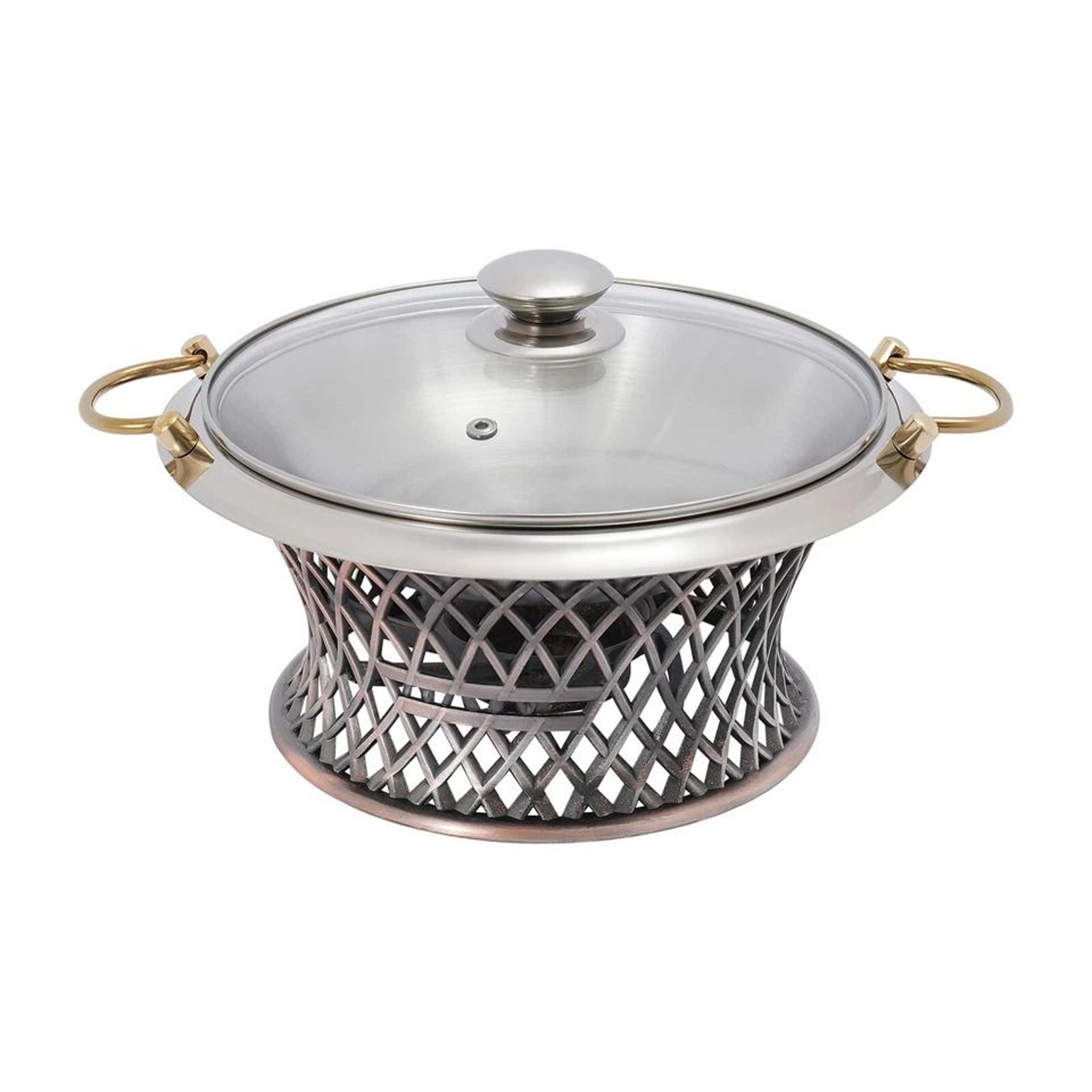premium round chafing dish buffet catering server stainless steel with glass lid & fuel holder