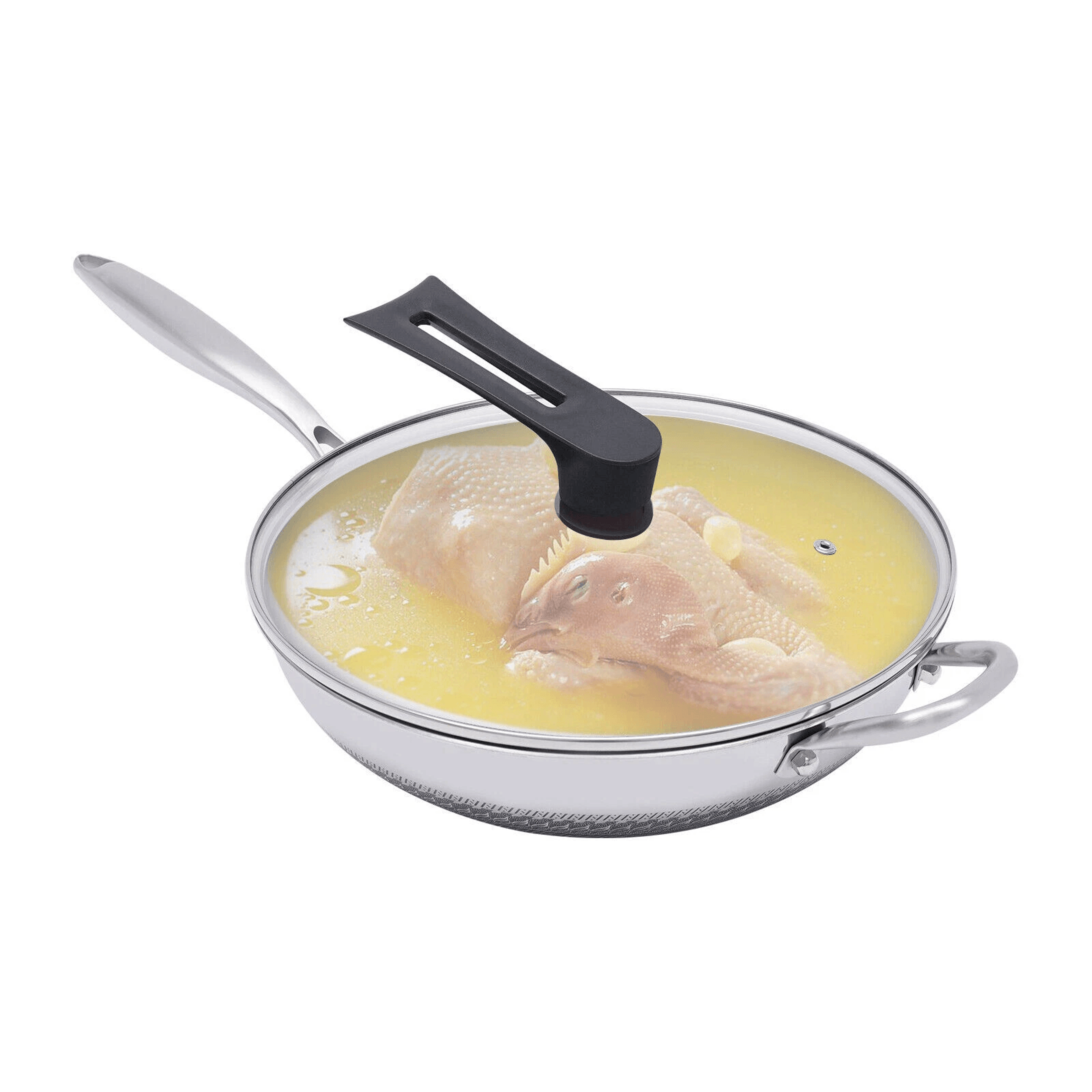 premium double sided honeycomb non stick stainless steel wok pan with lid induction & gas compatible
