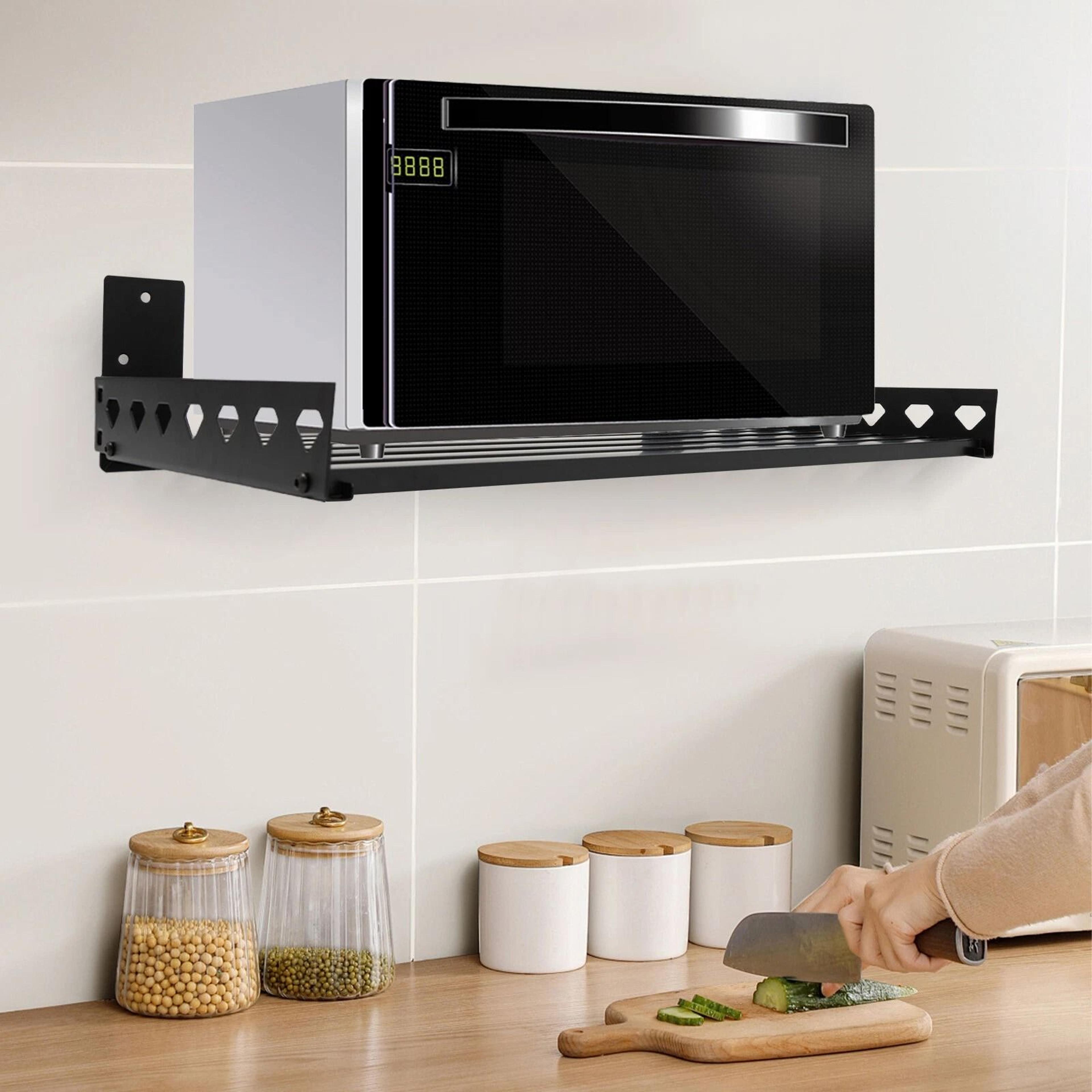 premium stainless steel microwave wall mount shelf & kitchen storage rack with hooks