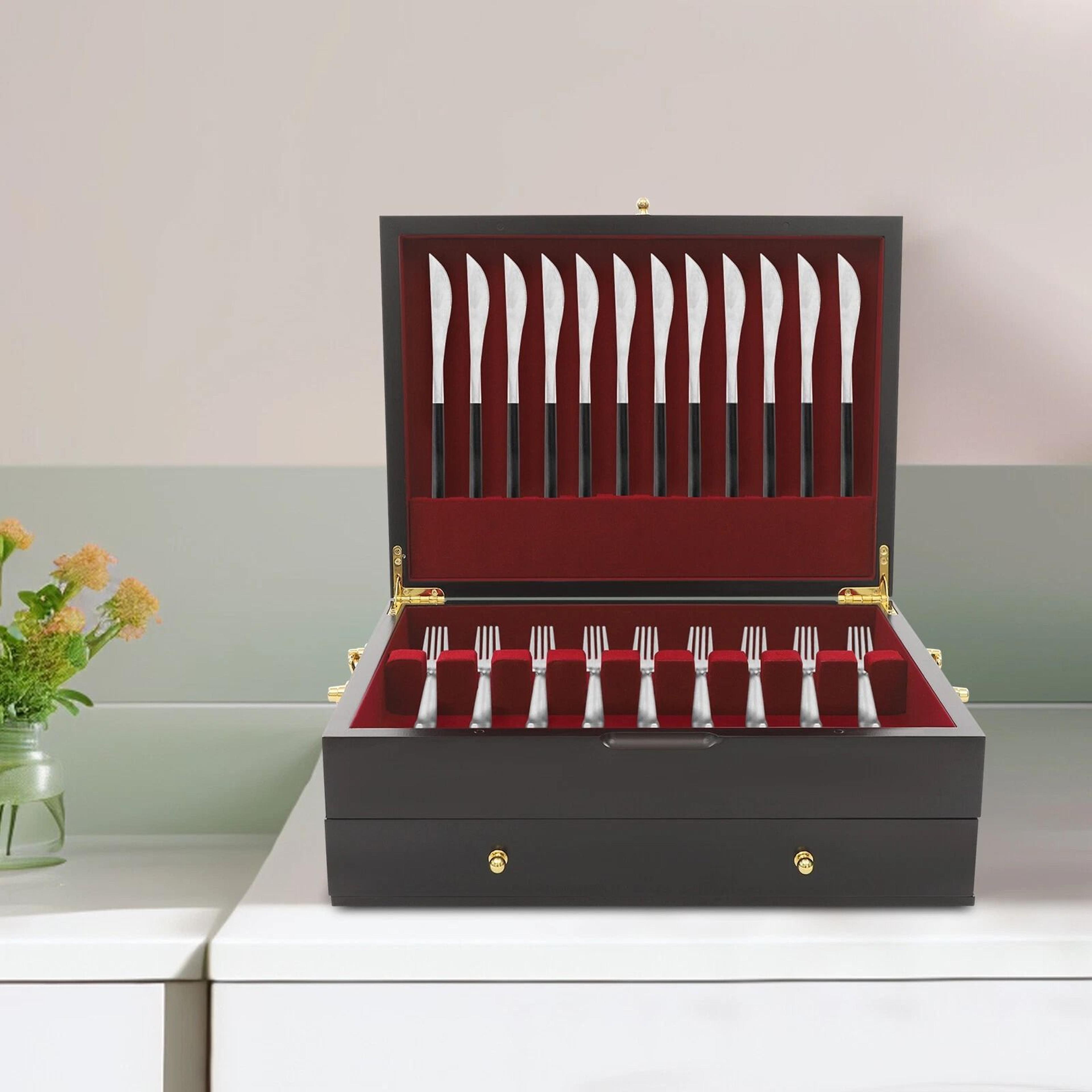 vintage wooden silverware chest for flatware and cutlery storage