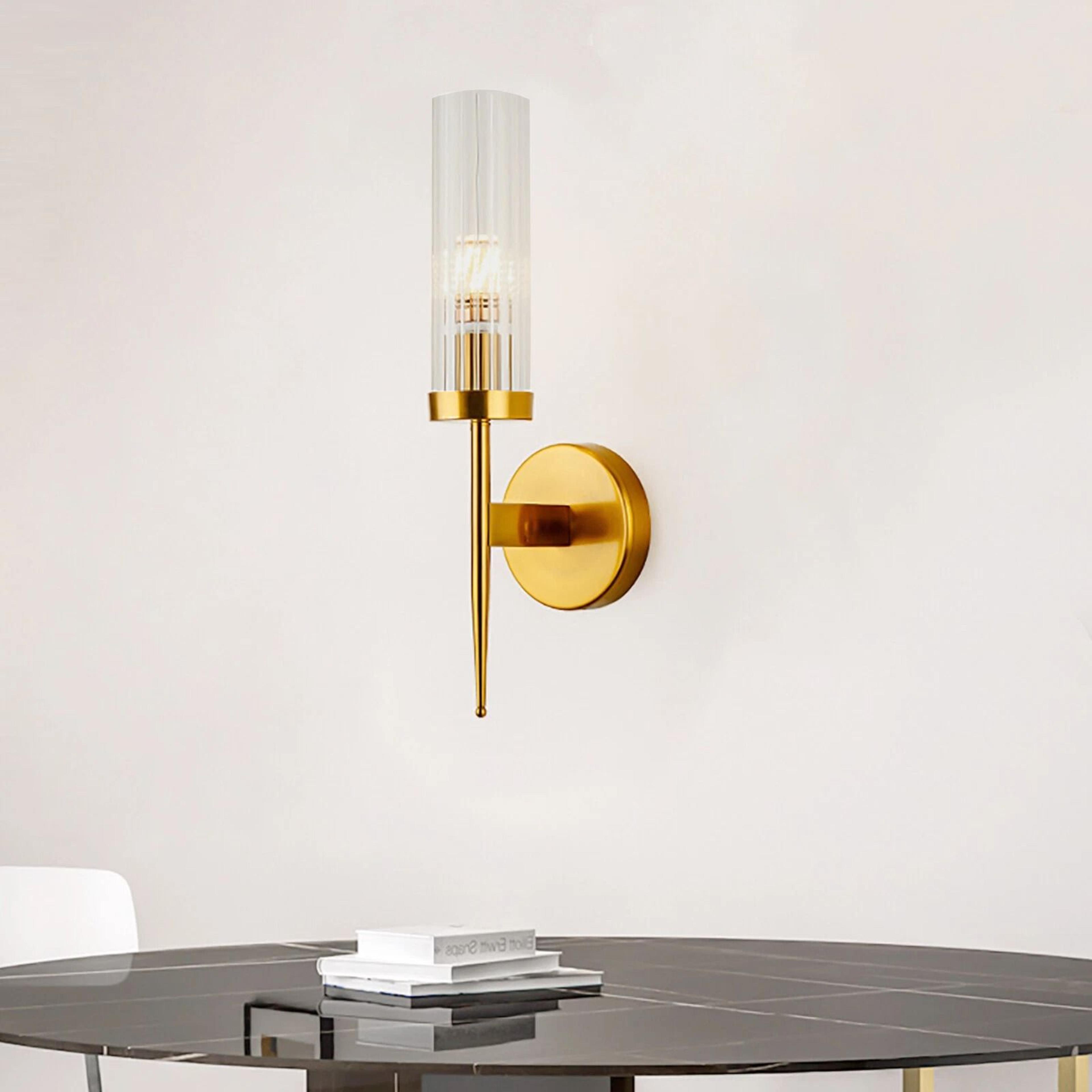 modern gold wall sconce with glass shade for hallway bedroom bathroom