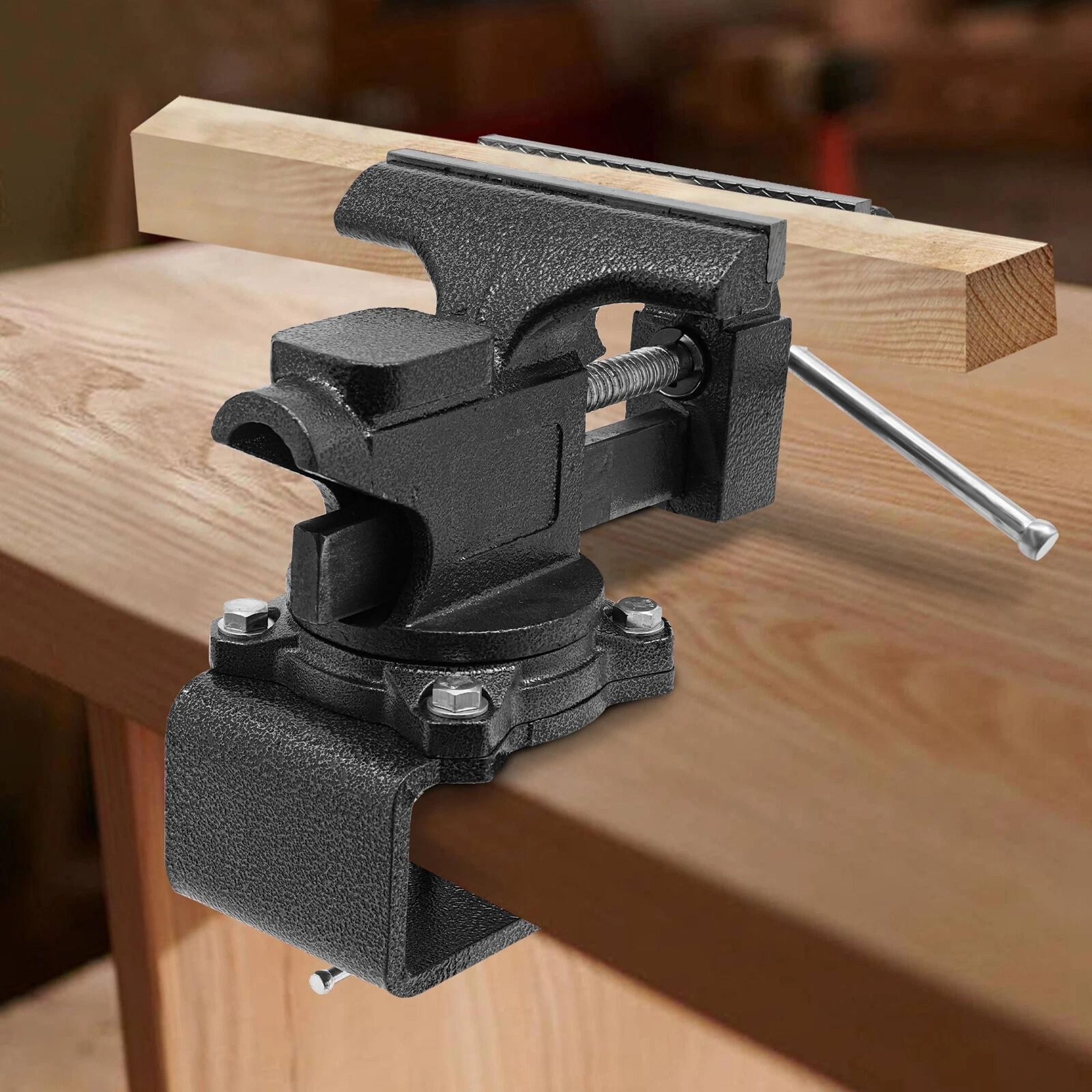 heavy duty bench vise with degree swivel base for workshop repairs