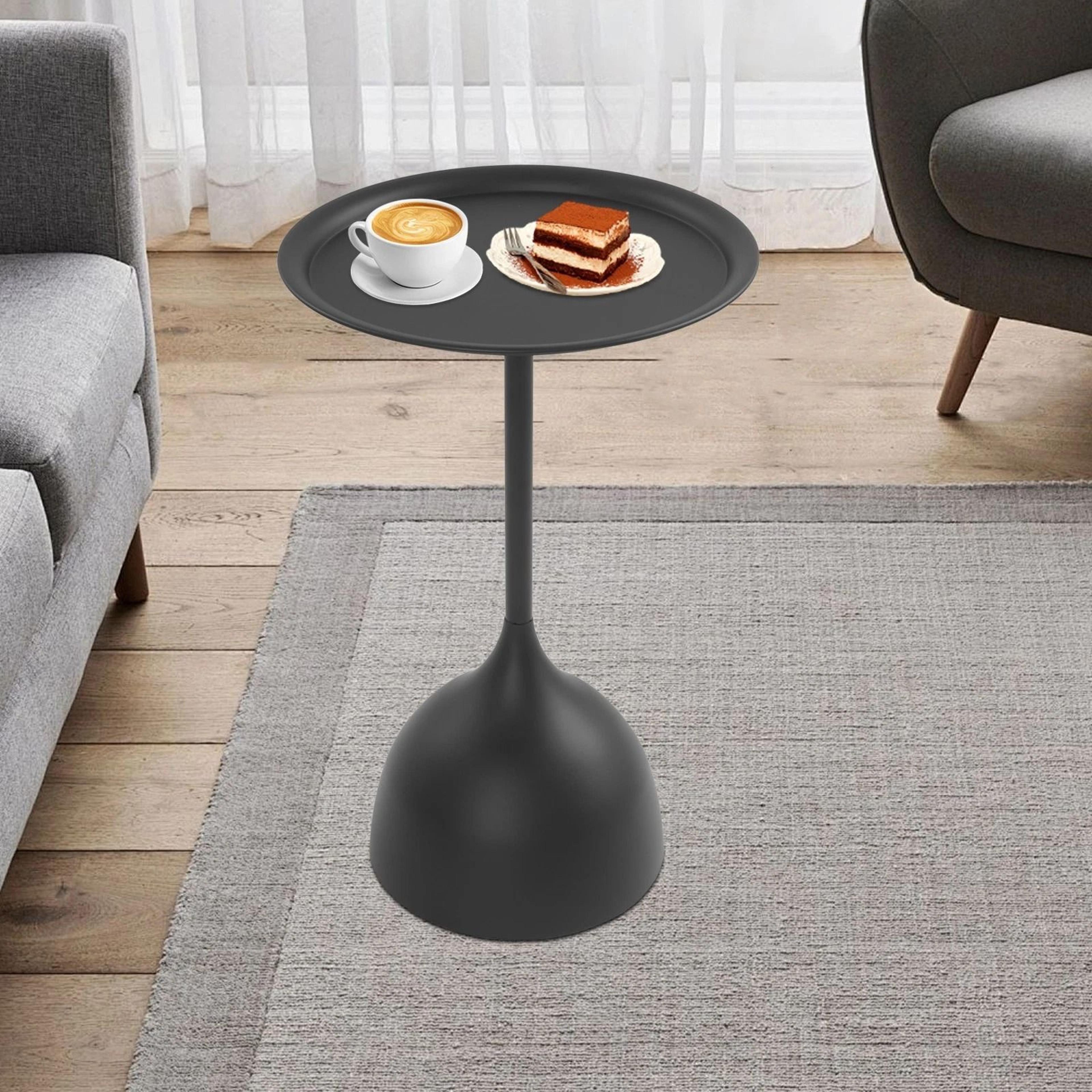 modern round side table black iron bedside accent table