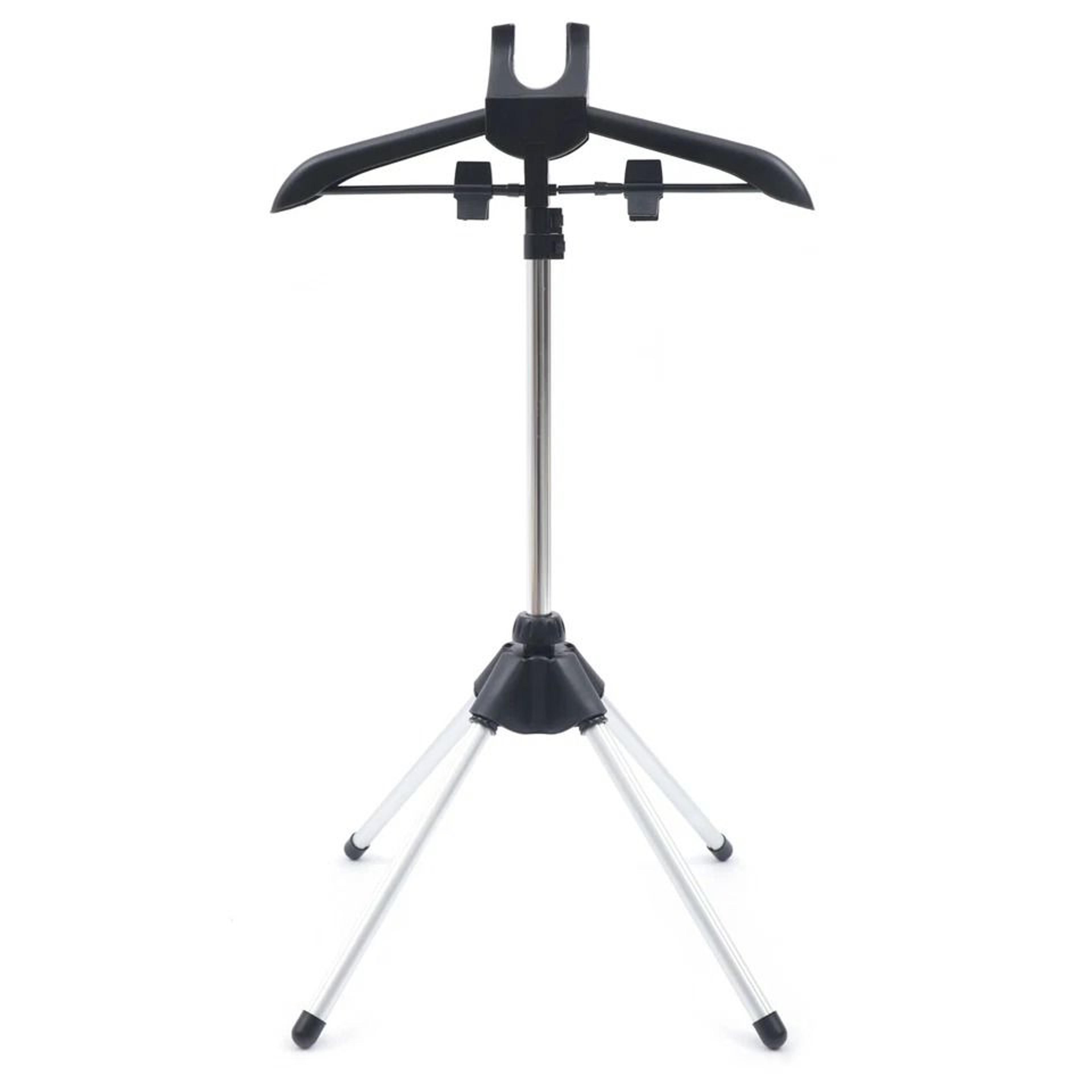 portable garment steamer holder with folding clothes drying rack and clips