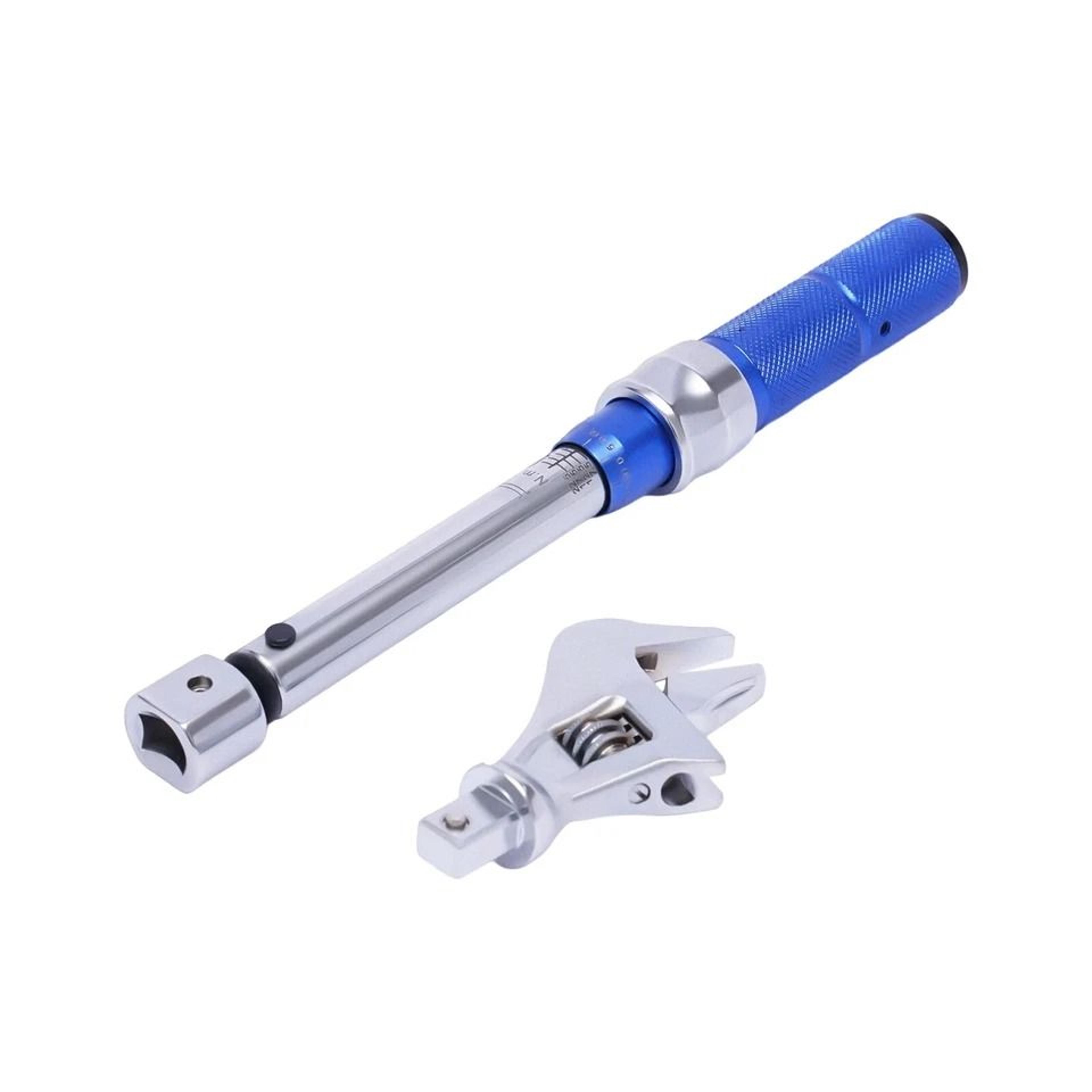 adjustable open end torque wrench with interchangeable click head