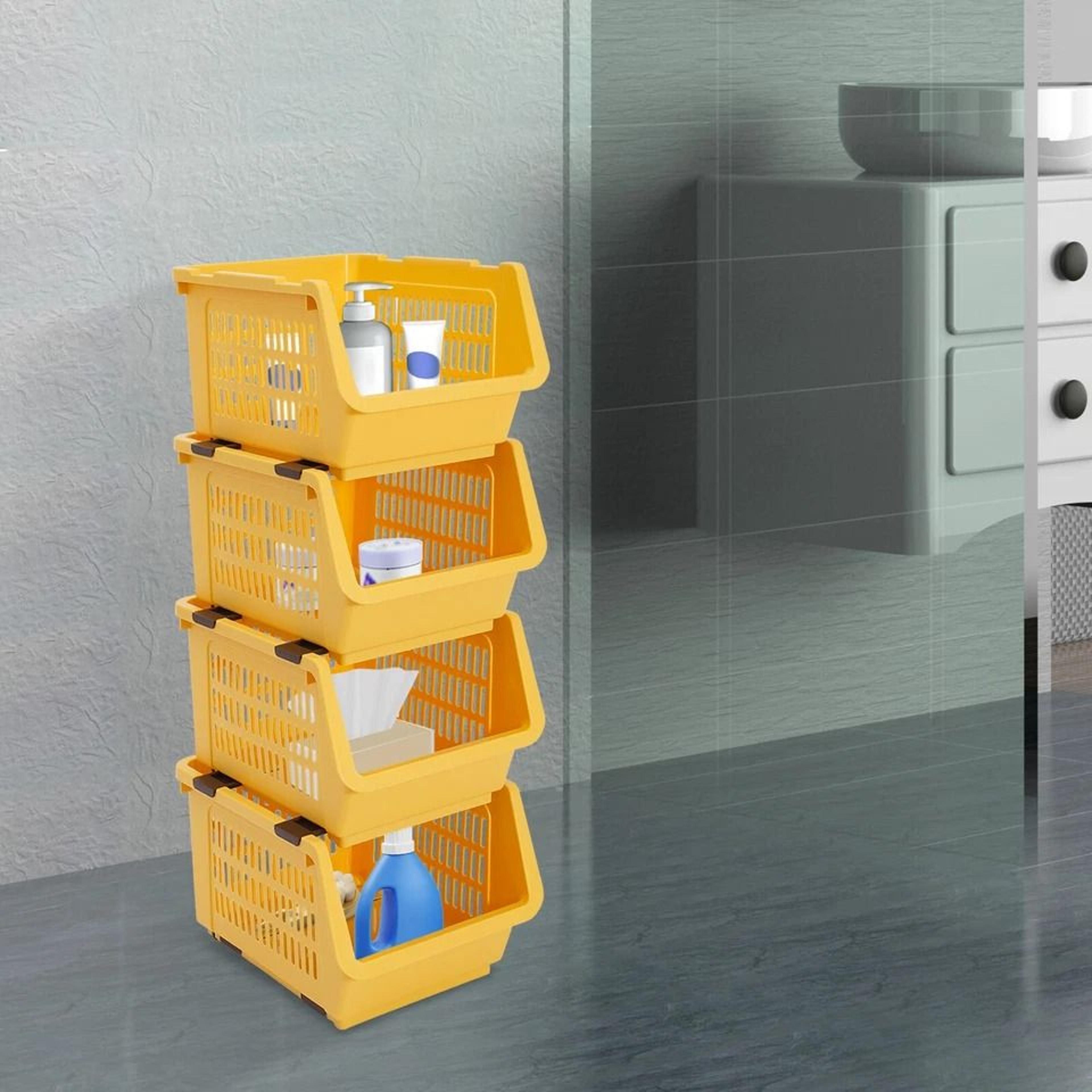 stackable organizer baskets for kitchen, closet & pantry storage
