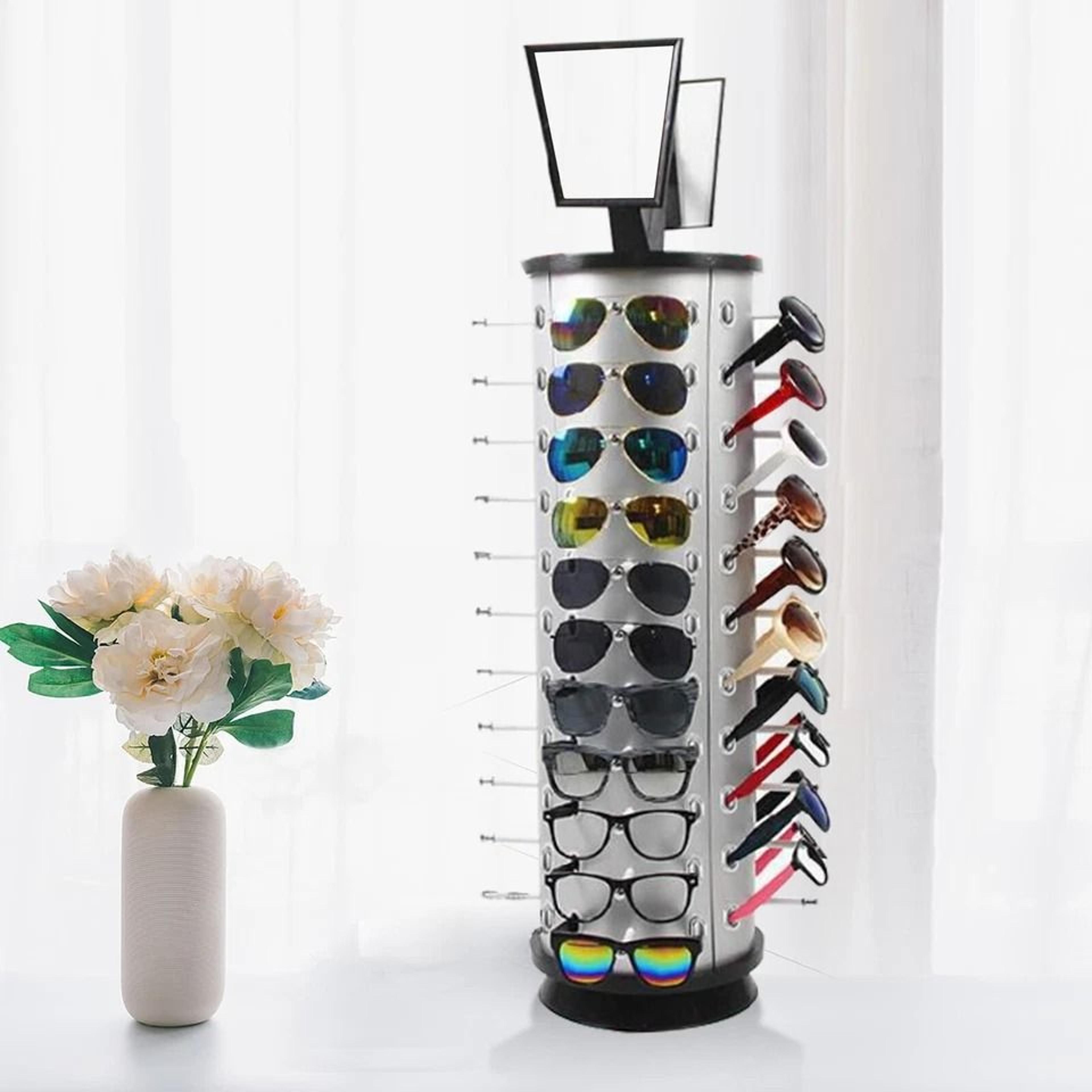 rotating sunglasses display rack with mirror