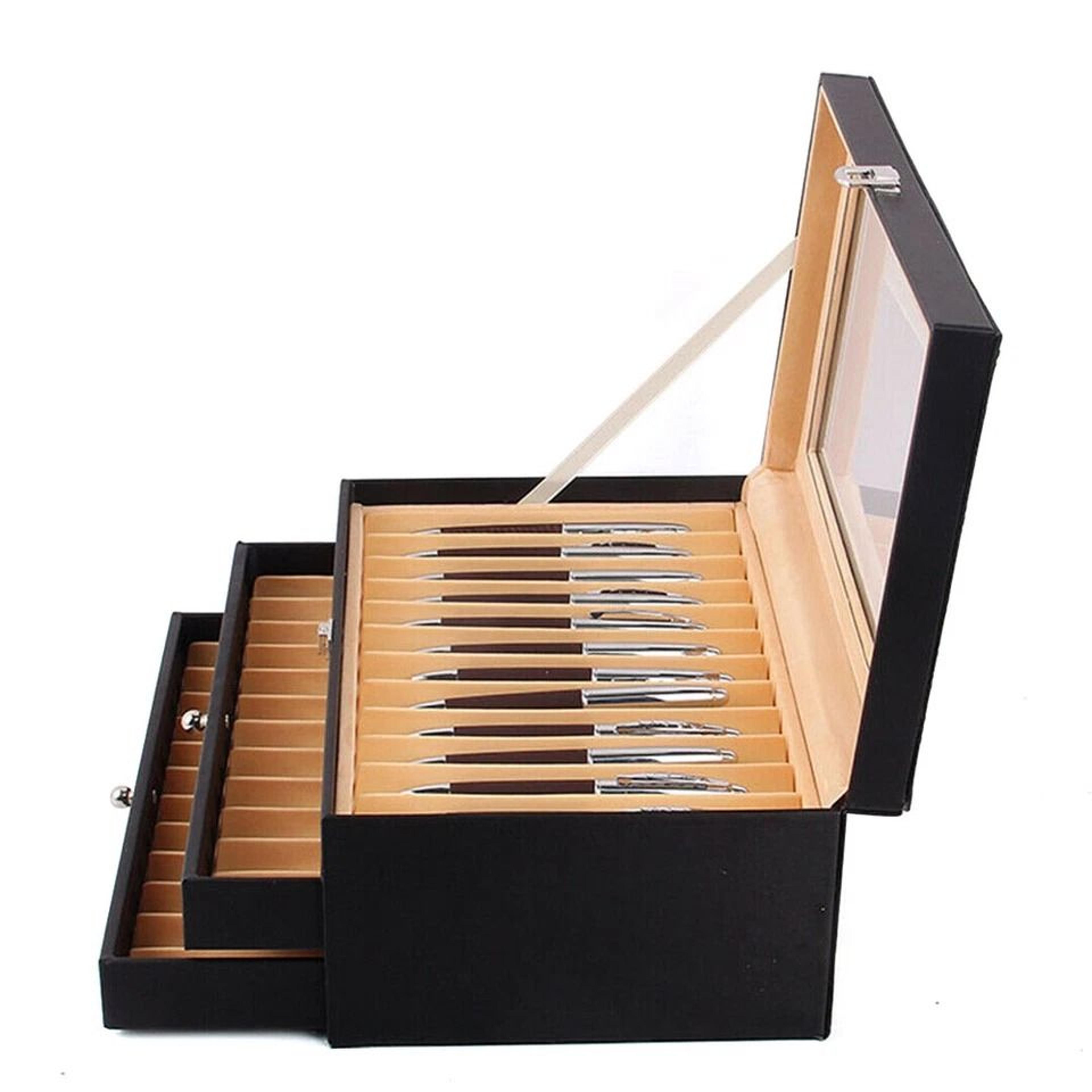 premium fountain pen display case leather pen storage organizer box