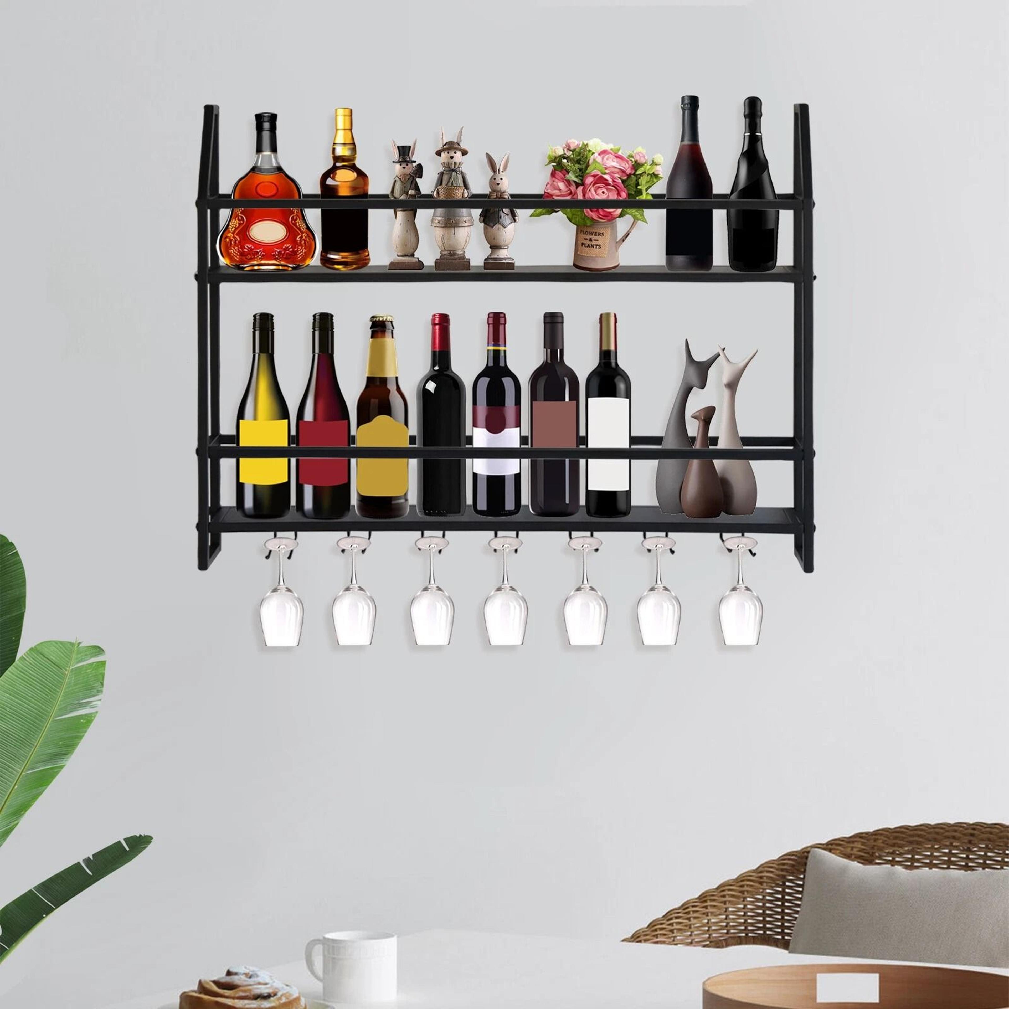 premium wall mounted wine rack & wine glass storage rack with bottle holder